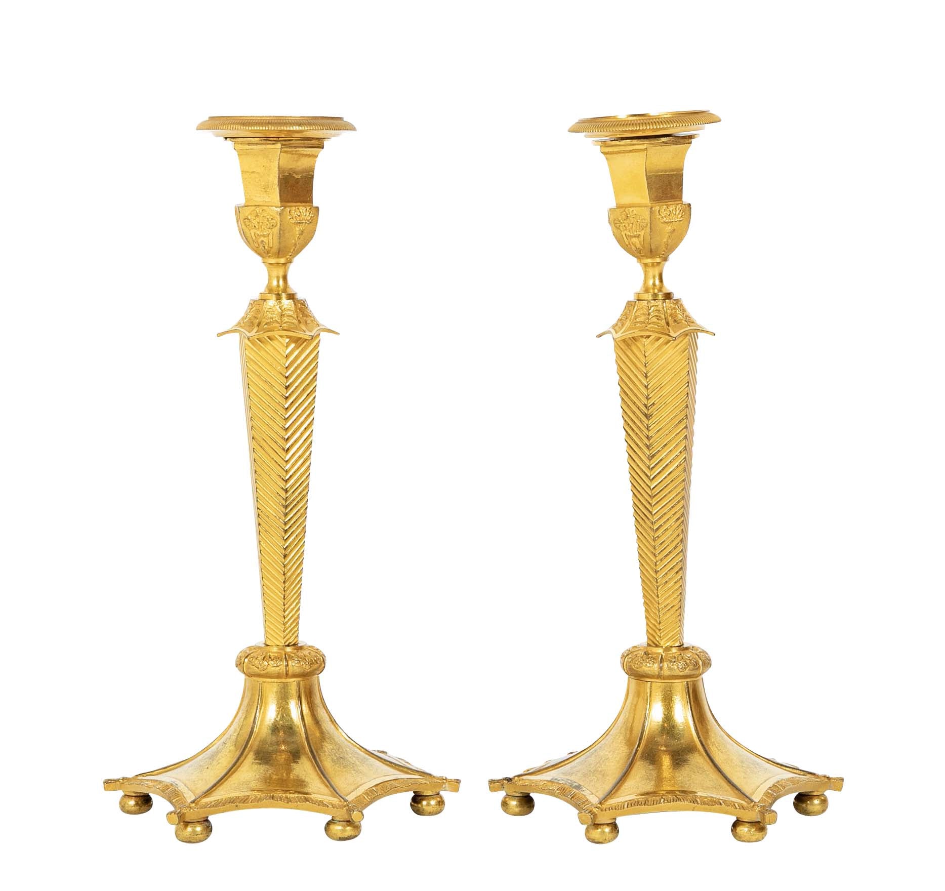 Pair of Early 19th Century Russian Neoclassical Gilt Candlesticks