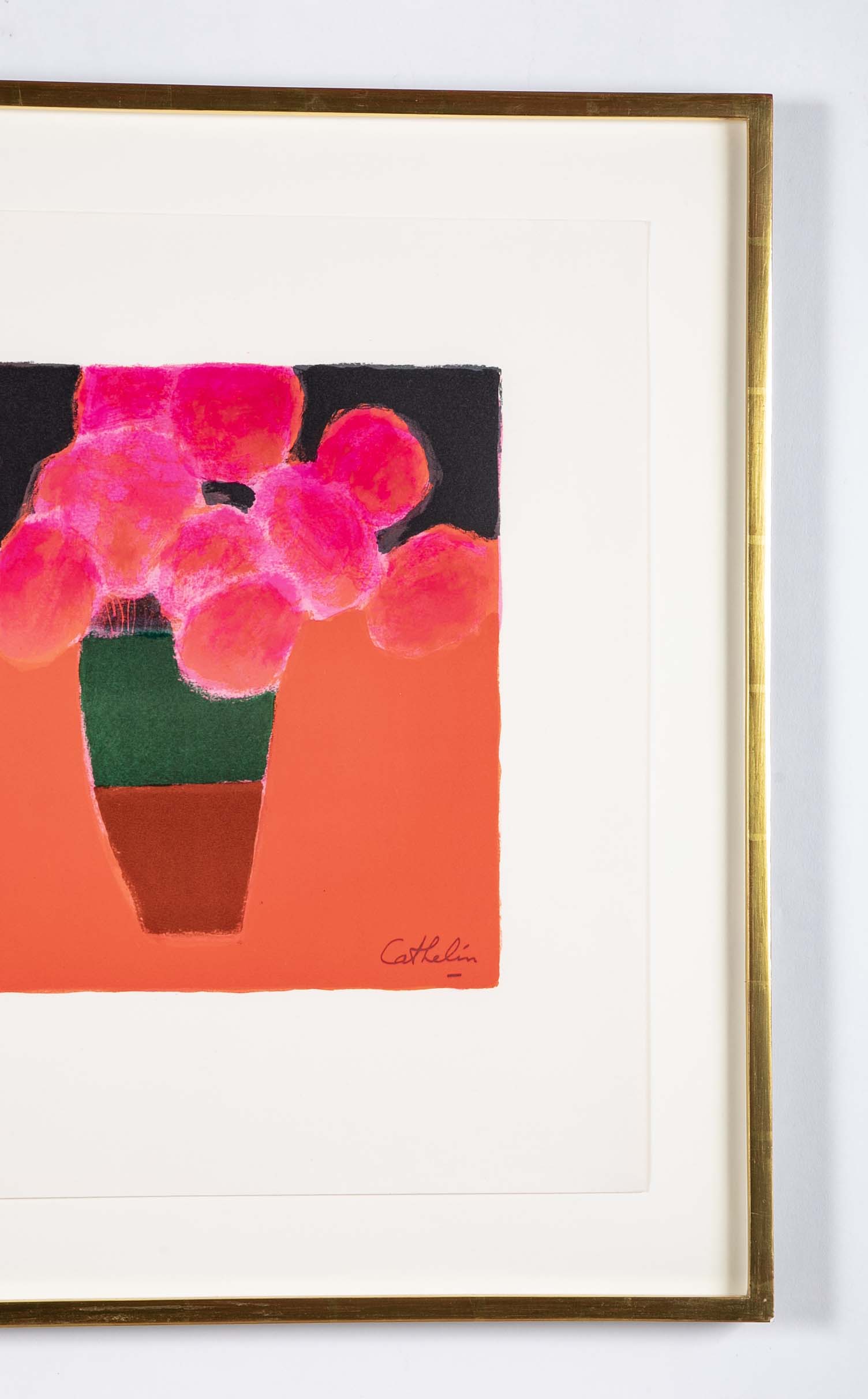 Bernard Cathelin "Bouquet de Roses Au Vase de Moustiers 2" Lithograph