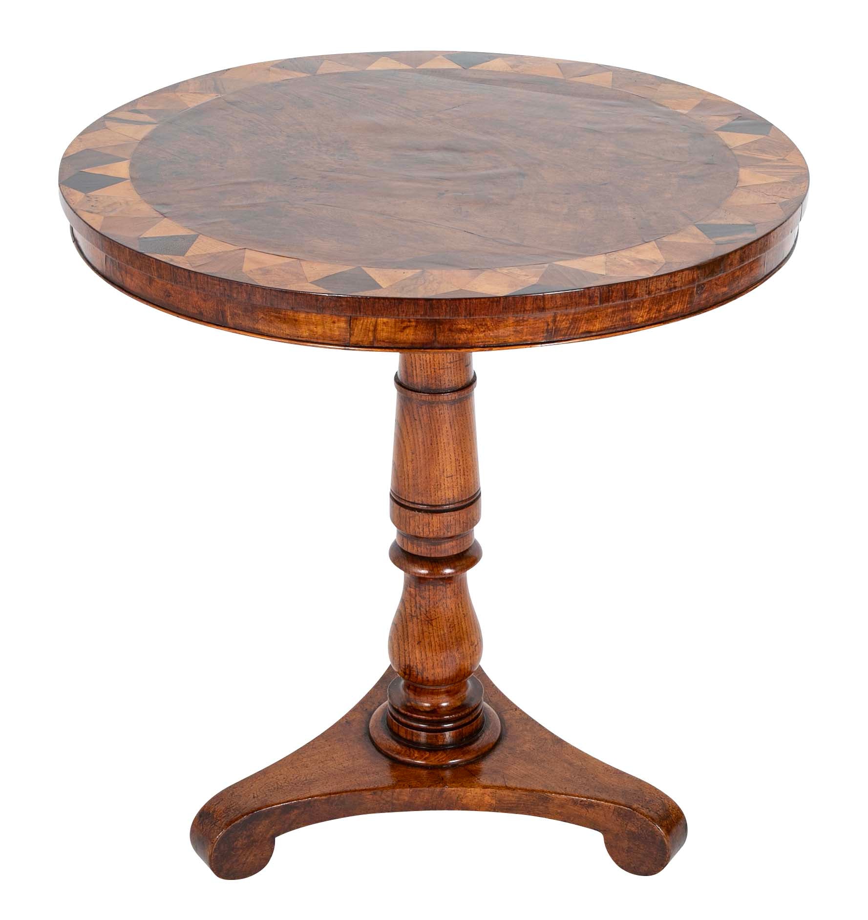 19th Century Round Oak Specimen Table with Central Burr Oak Top