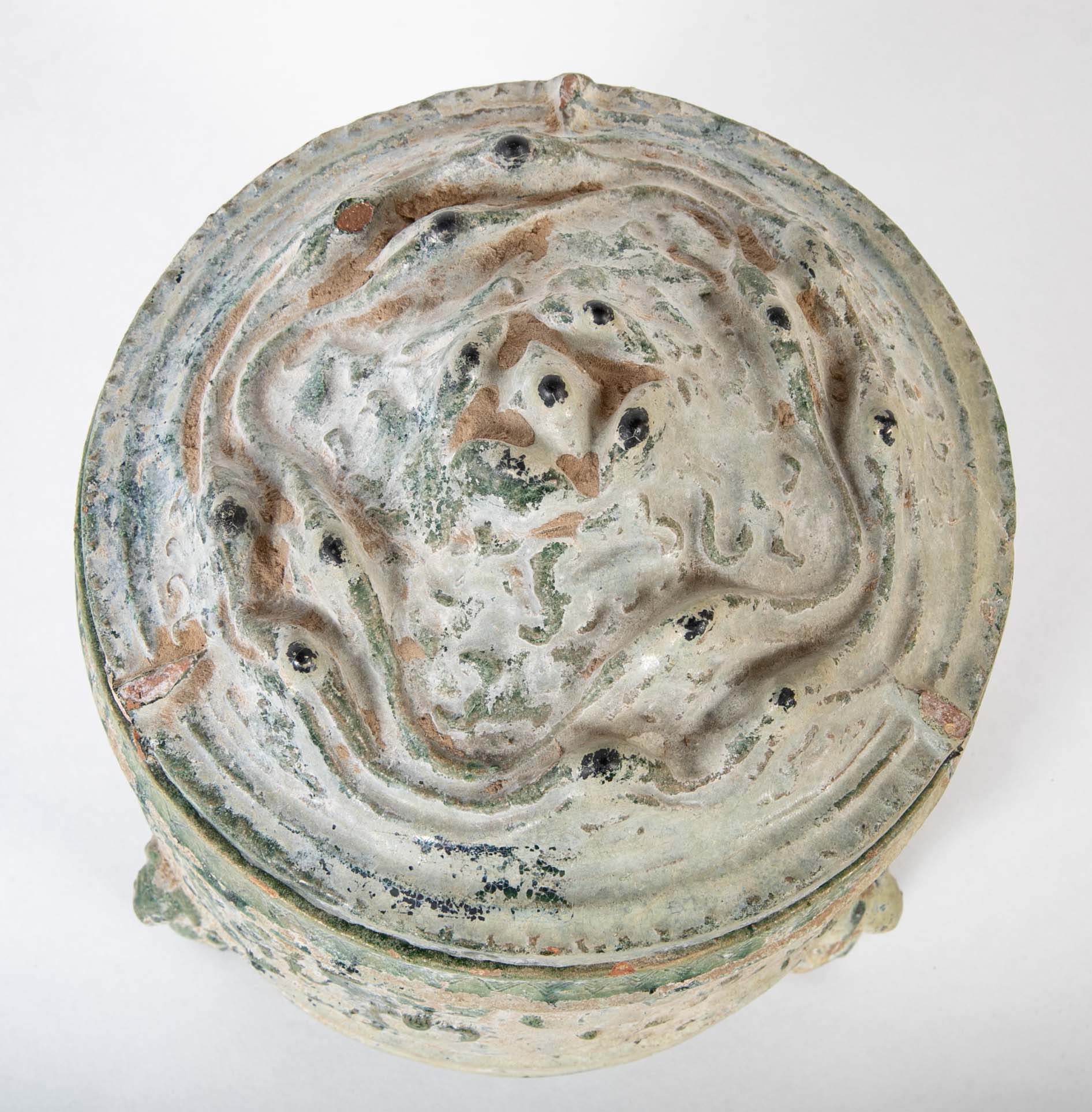 Chinese Green Glazed "Hill" Topped Pottery Censer