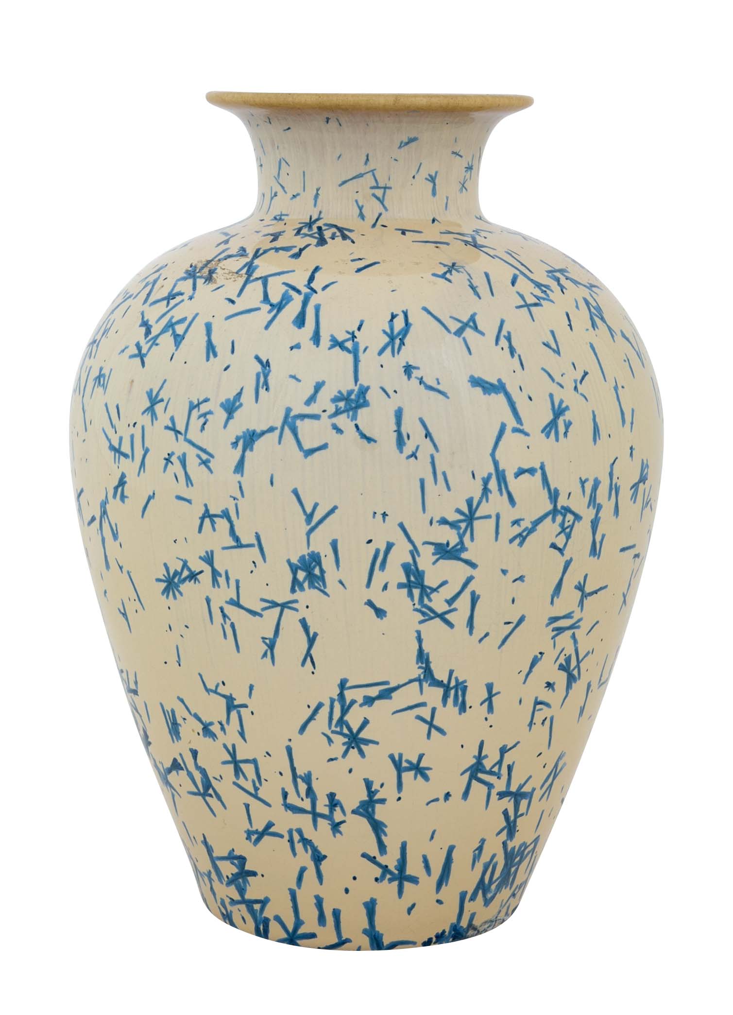 An American Terracotta Vase of Cobalt Blue Dash Design Over Tan Ground by Norweta