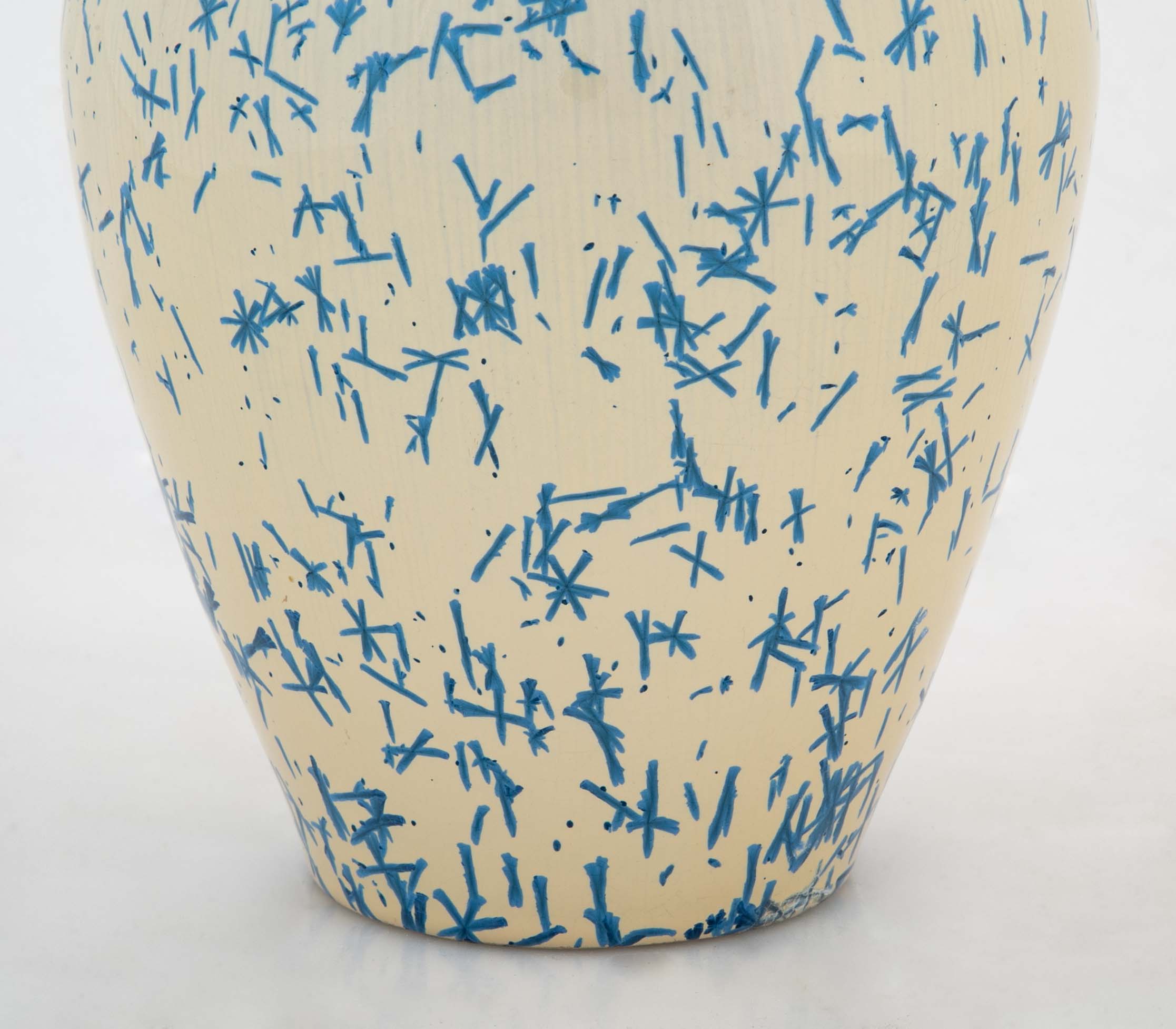 An American Terracotta Vase of Cobalt Blue Dash Design Over Tan Ground by Norweta