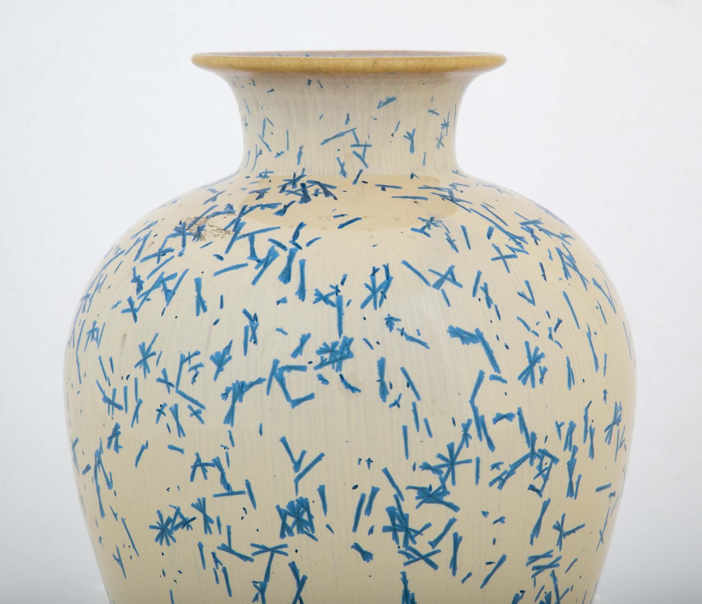An American Terracotta Vase of Cobalt Blue Dash Design Over Tan Ground by Norweta