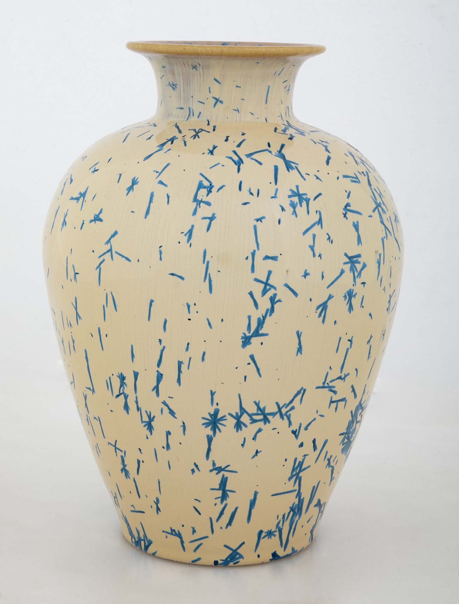 An American Terracotta Vase of Cobalt Blue Dash Design Over Tan Ground by Norweta