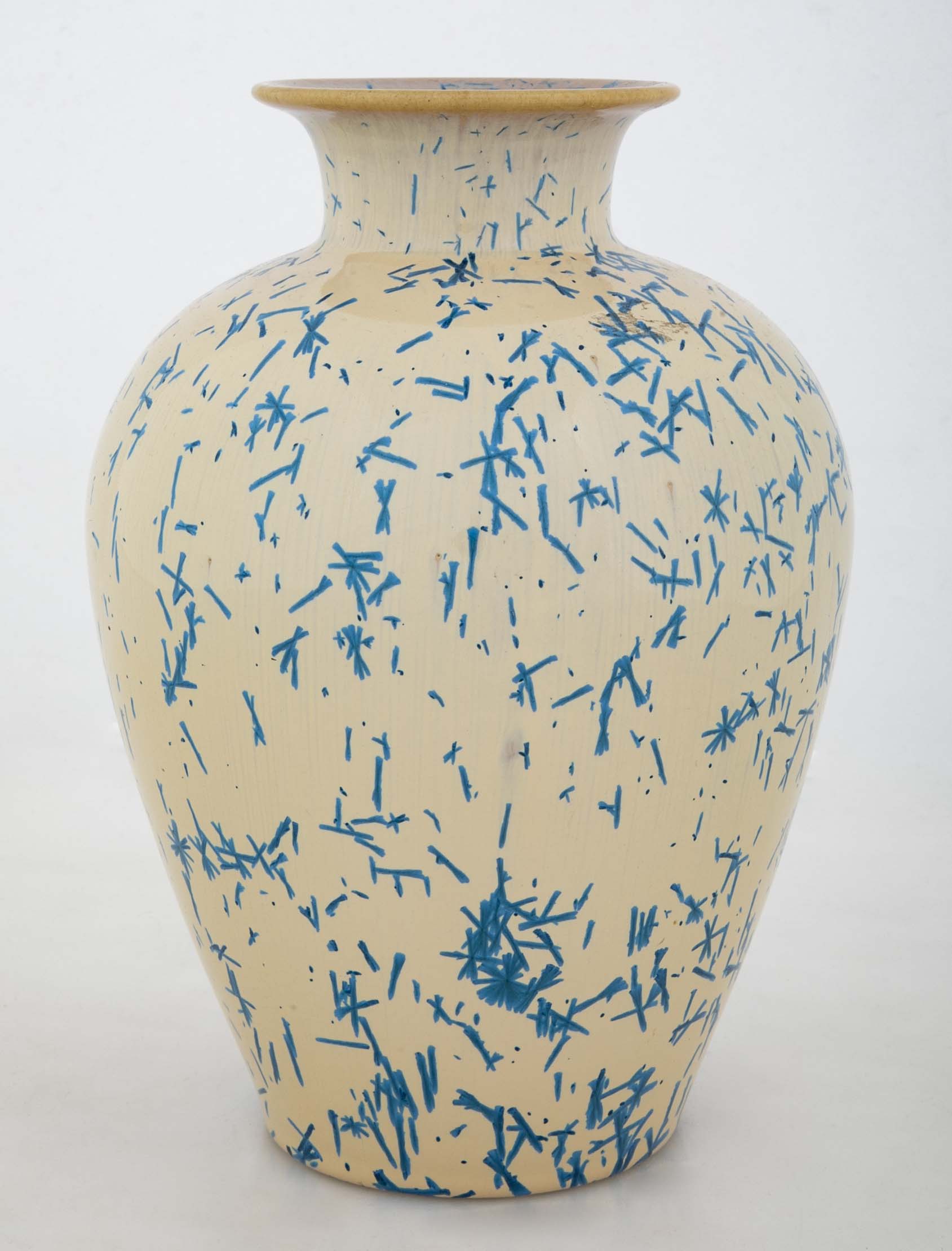 An American Terracotta Vase of Cobalt Blue Dash Design Over Tan Ground by Norweta