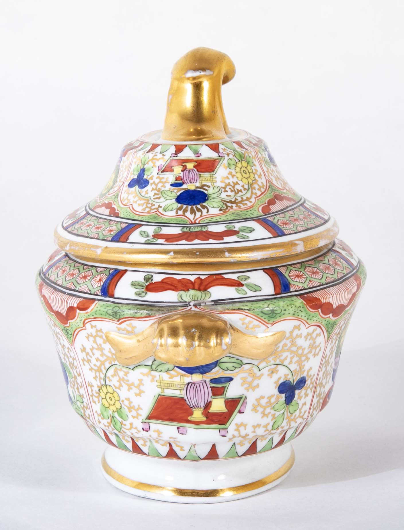 Pair of Worcester "Dragons in Compartments" Covered Sauce Tureens