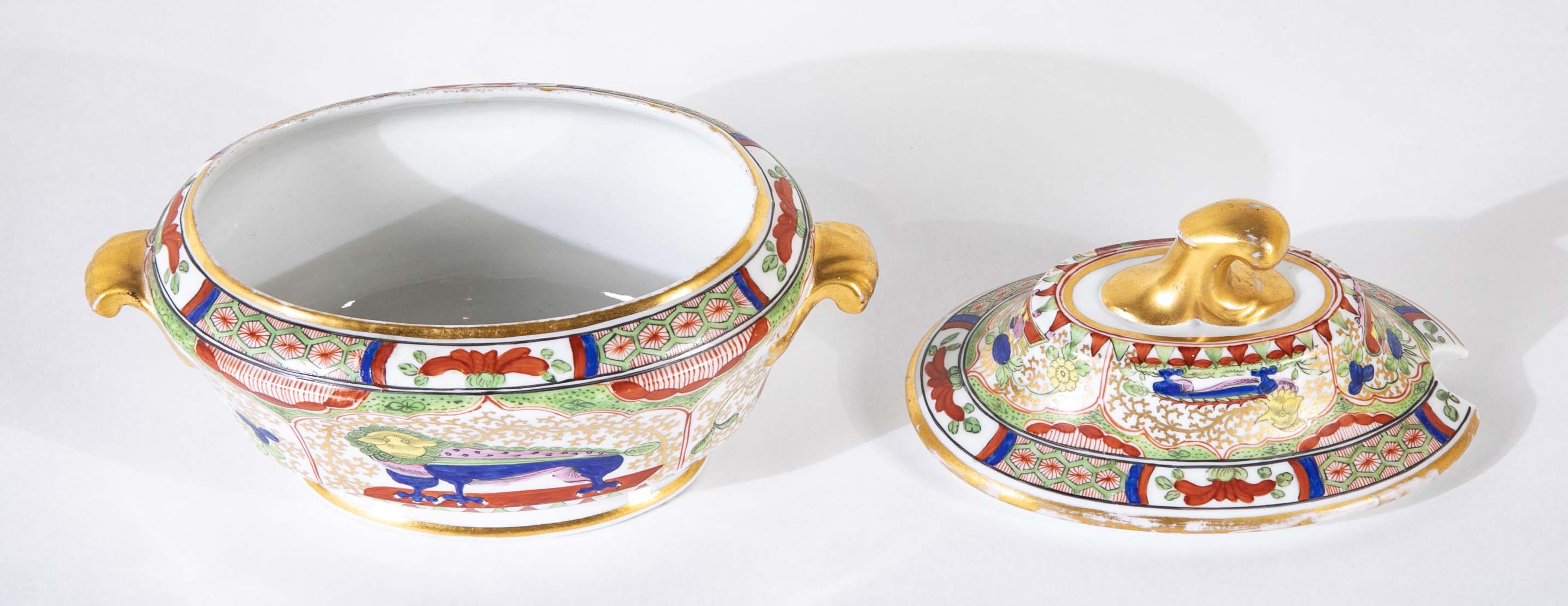 Pair of Worcester "Dragons in Compartments" Covered Sauce Tureens