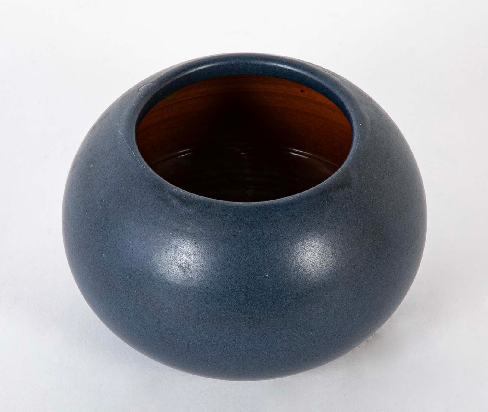 Blue Glazed Marblehead Pottery Low Squat Vase