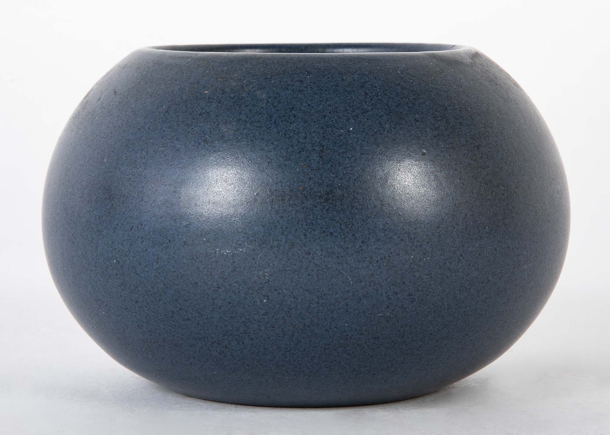 Blue Glazed Marblehead Pottery Low Squat Vase