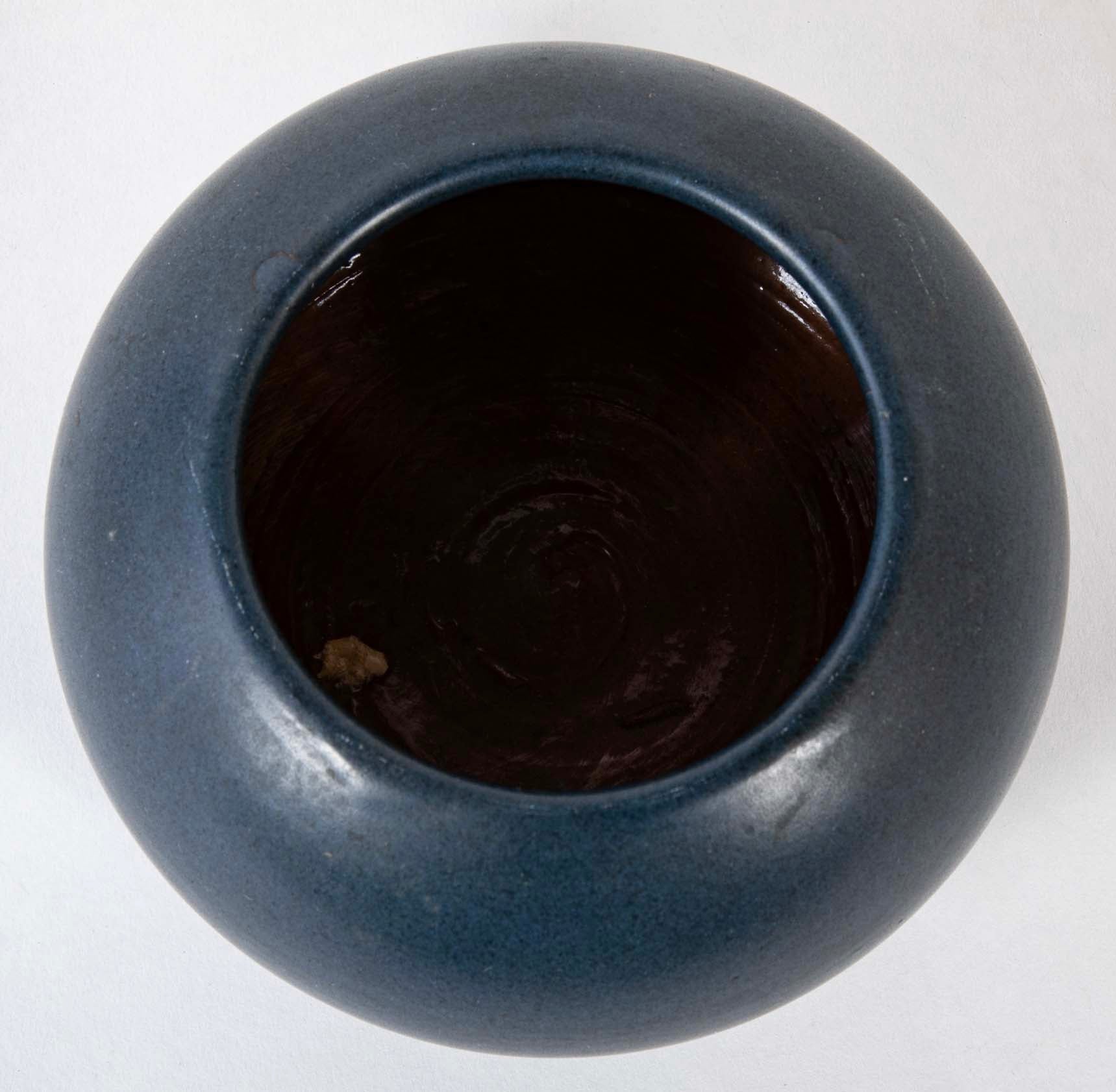 Blue Glazed Marblehead Pottery Low Squat Vase