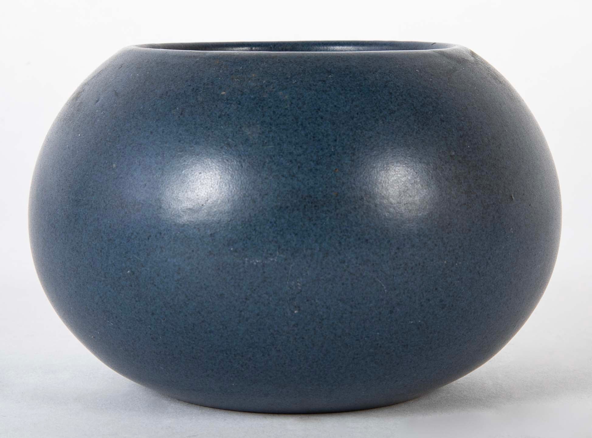 Blue Glazed Marblehead Pottery Low Squat Vase