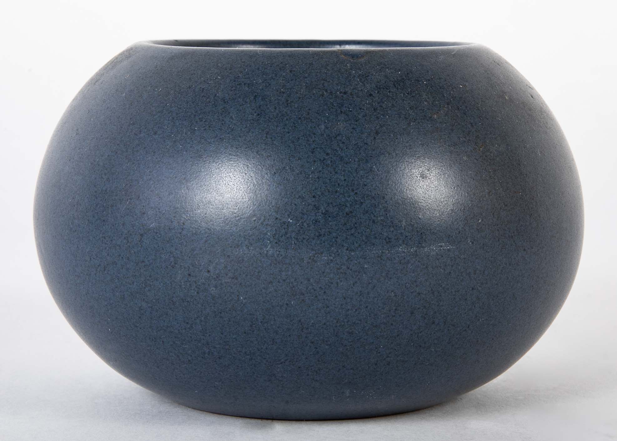 Blue Glazed Marblehead Pottery Low Squat Vase