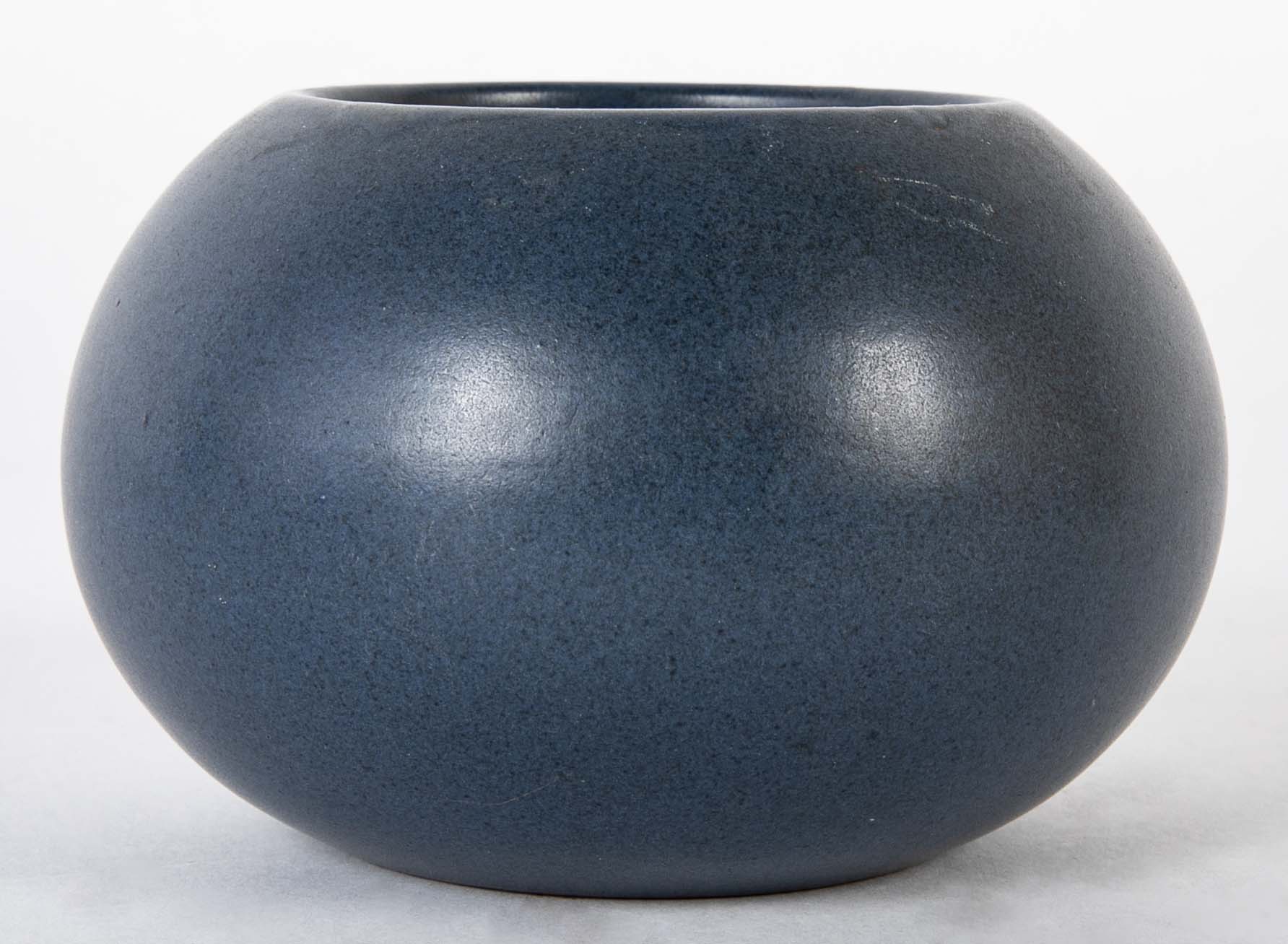 Blue Glazed Marblehead Pottery Low Squat Vase