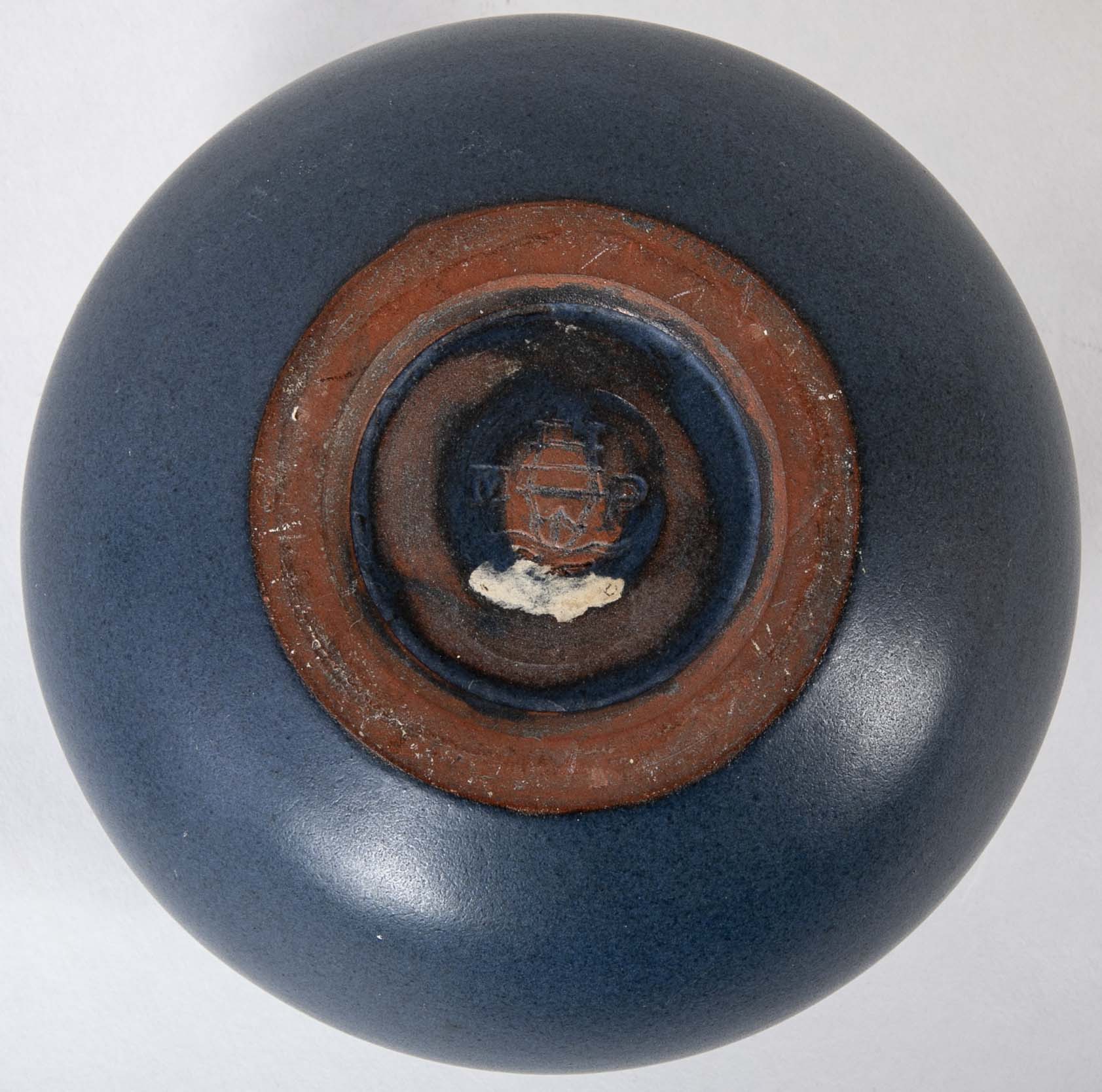 Blue Glazed Marblehead Pottery Low Squat Vase