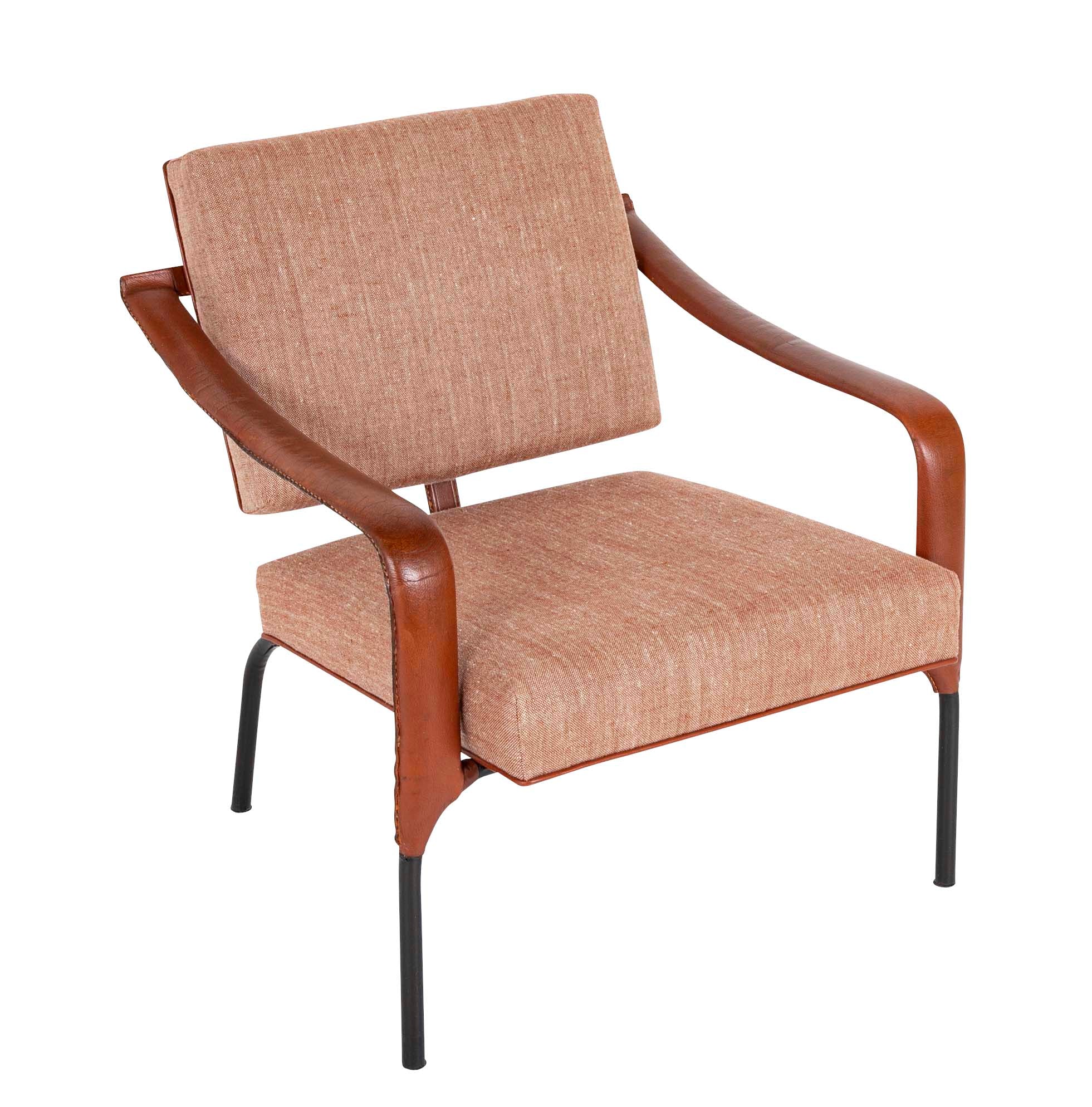 French Mid-Century Leather Armchair Attributed to Jacques Adnet