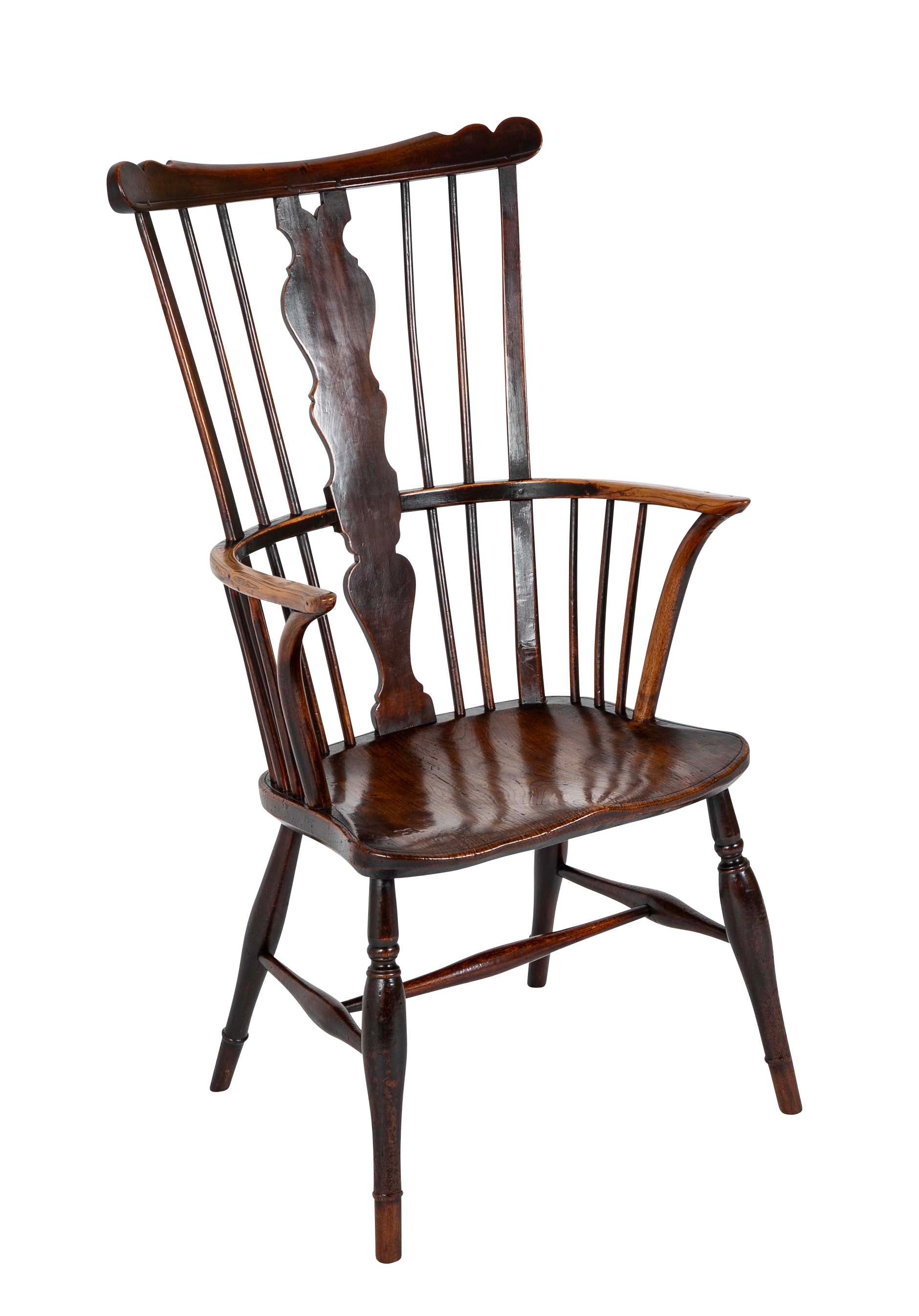 Late 18th Century English Windsor Comb Back & Fiddle Splat Armchair