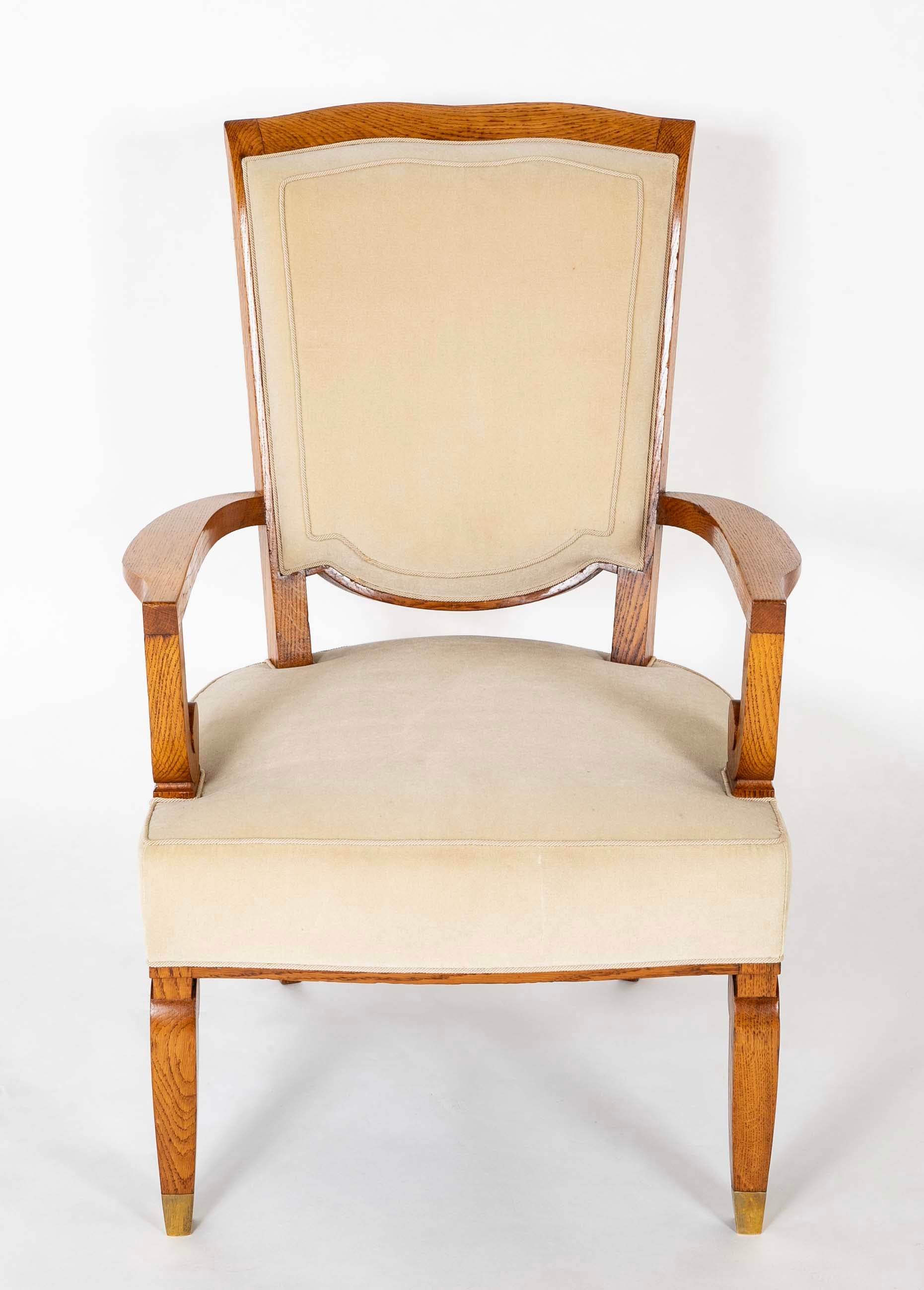 Pair of Jules Leleu Waxed Oak Armchairs