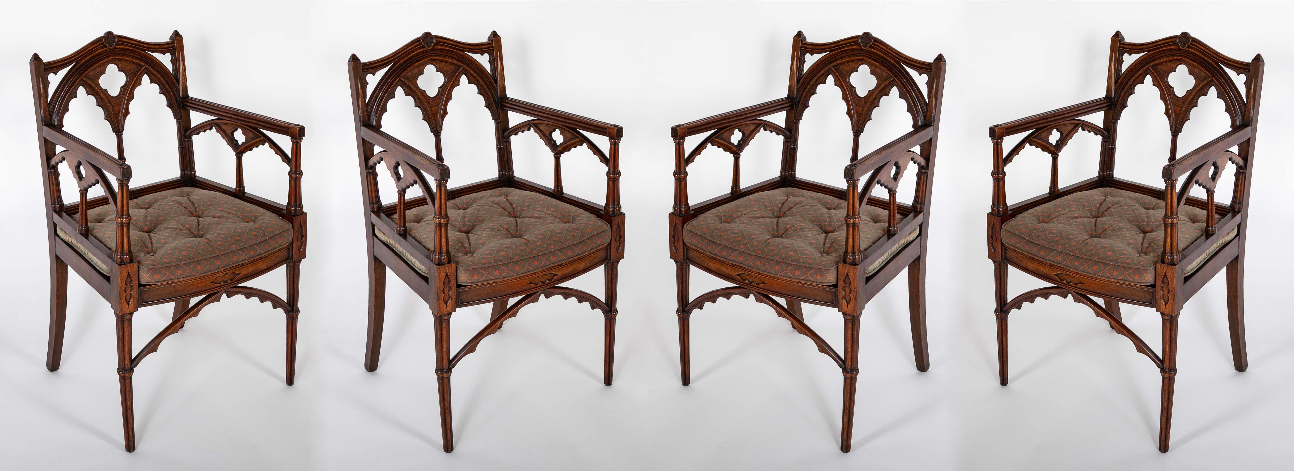 Set of Four Mid 19th Century English Gothic Revival Armchairs