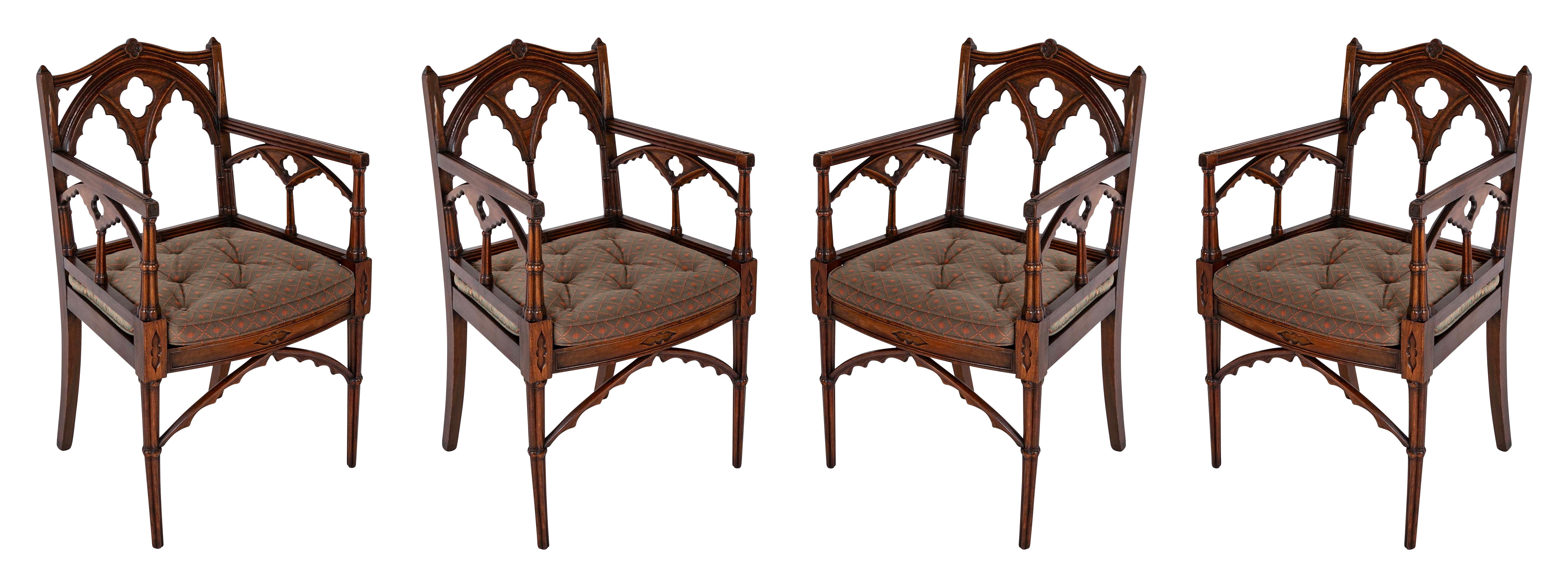 Set of Four Mid 19th Century English Gothic Revival Armchairs