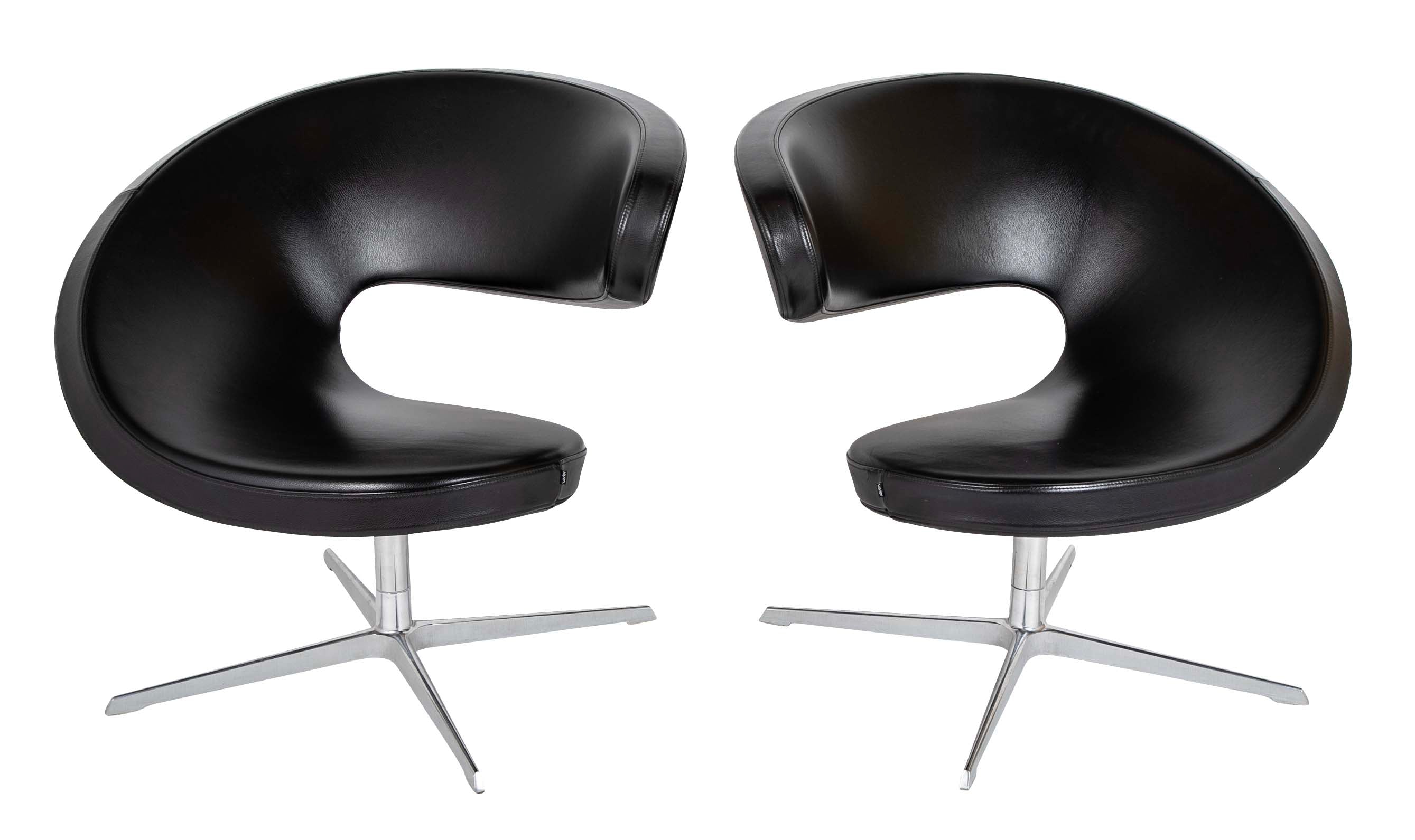 Olav Eldoy (b.1948) "Peel" Black Leather Swivel Club Chairs