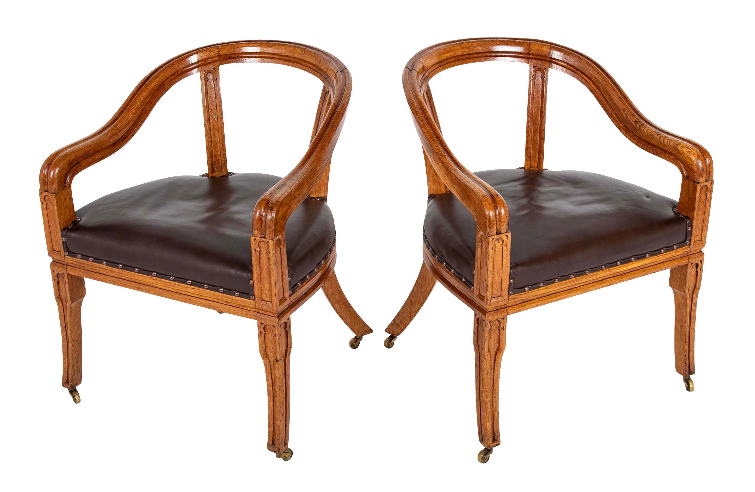 Pair of English Oak Tub Chairs with Upholstered Seats