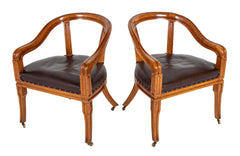 Pair of English Oak Tub Chairs with Upholstered Seats