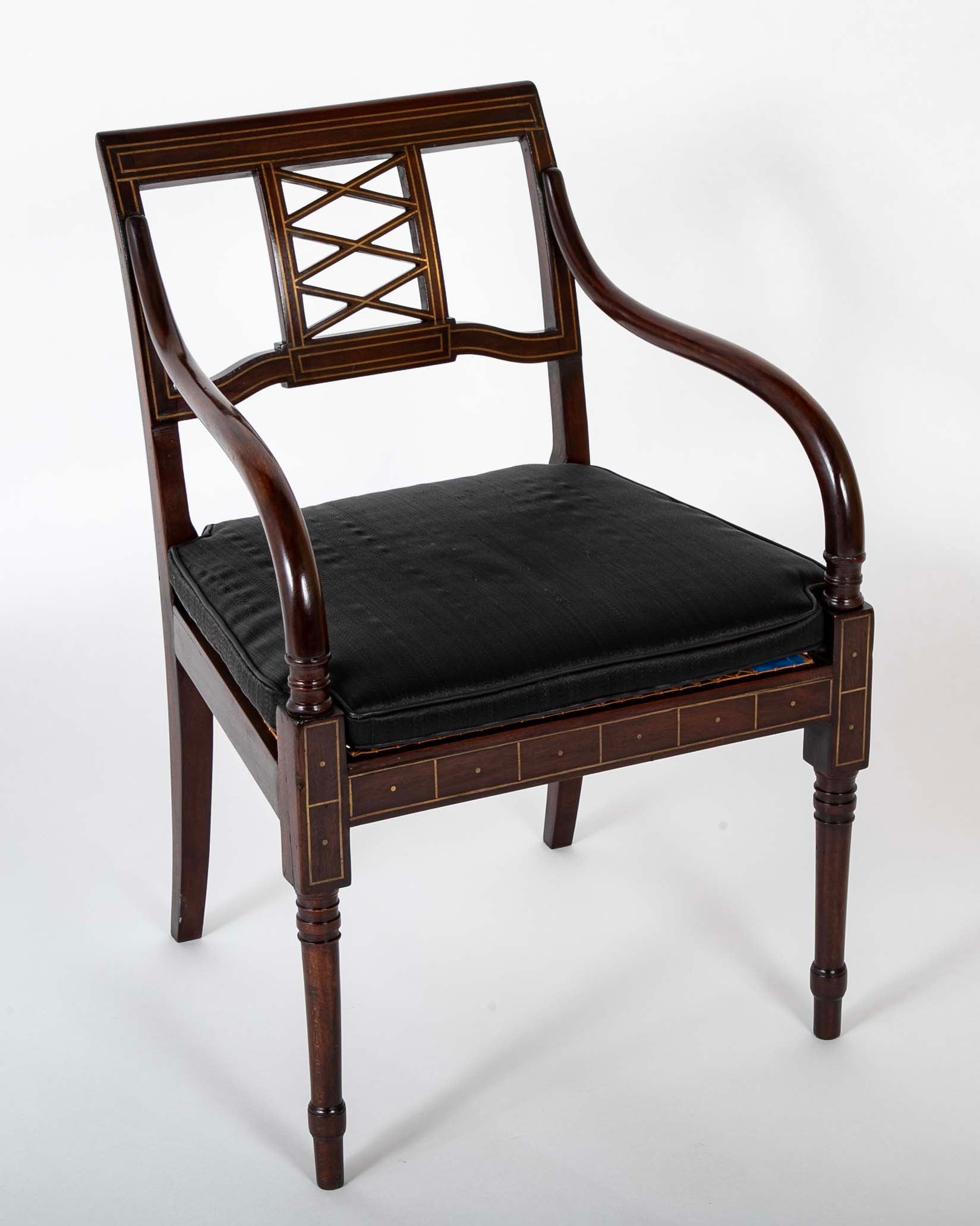 Set of 4 Empire Mahogany Armchairs with "Diamond Trellis" Back Splats