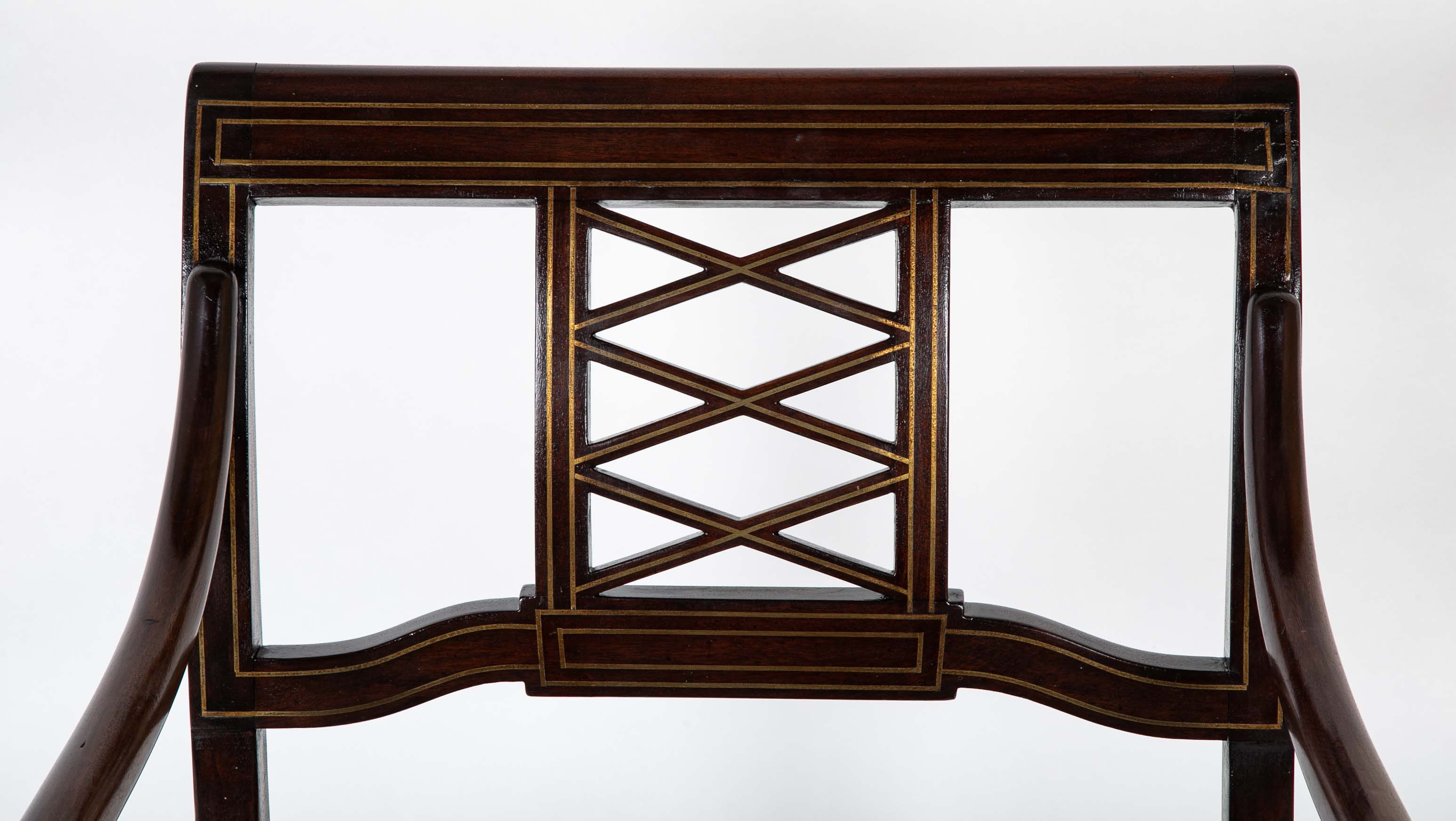 Set of 4 Empire Mahogany Armchairs with "Diamond Trellis" Back Splats