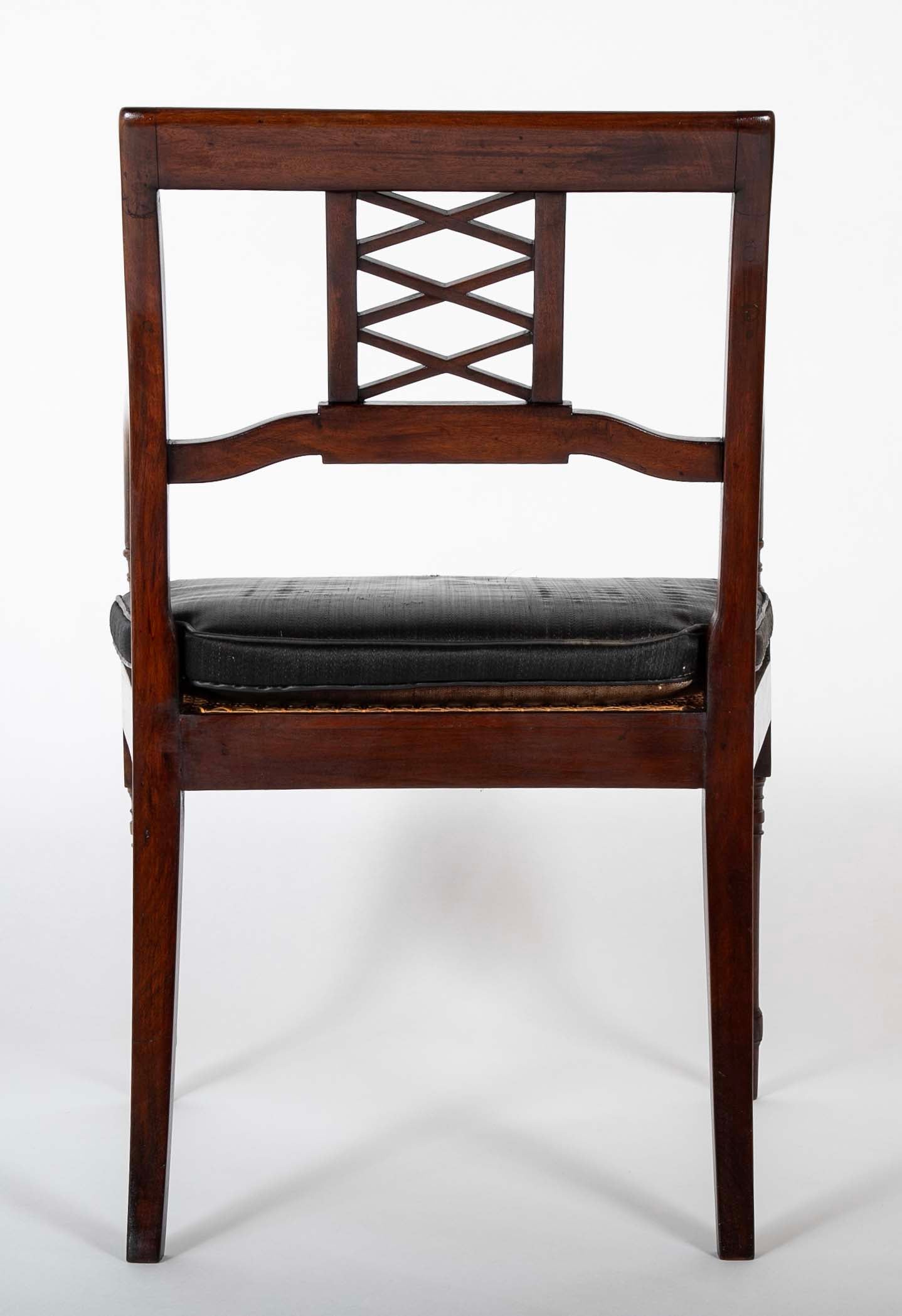 Set of 4 Empire Mahogany Armchairs with "Diamond Trellis" Back Splats