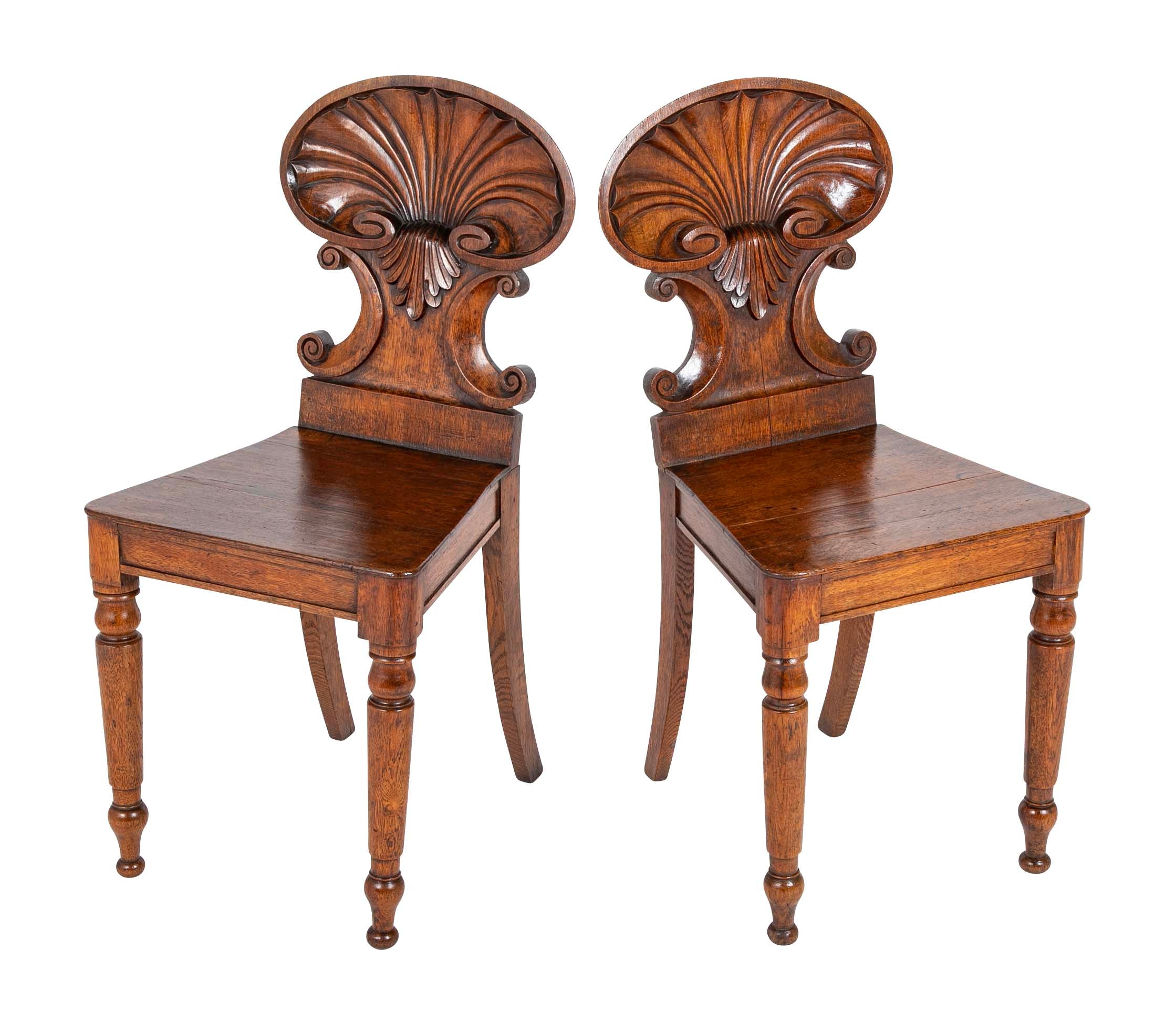 Pair of English Oak Regency Hall Chairs