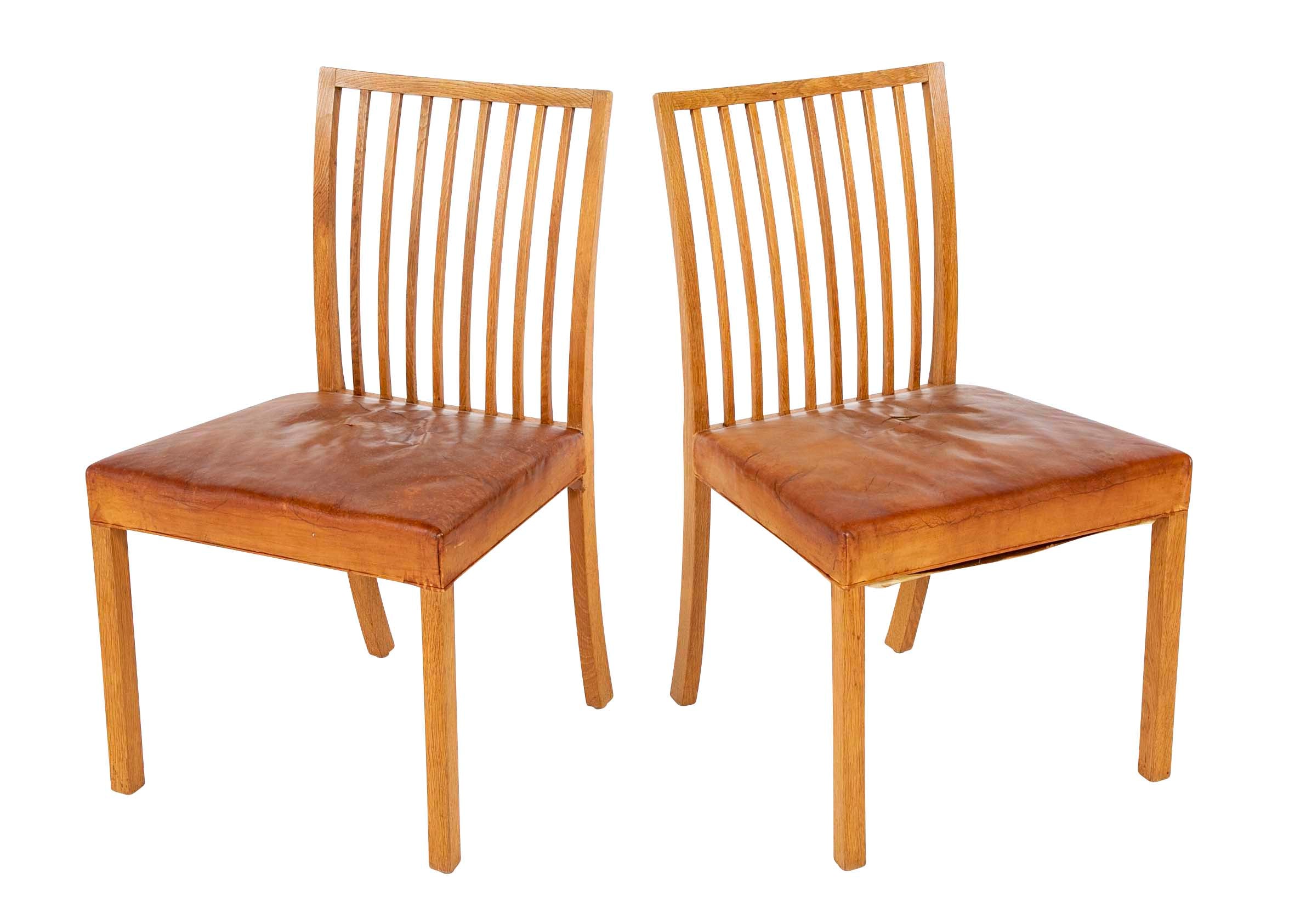 A Pair of Danish Oak and Leather Chairs Attributed to Kaj Gottlob