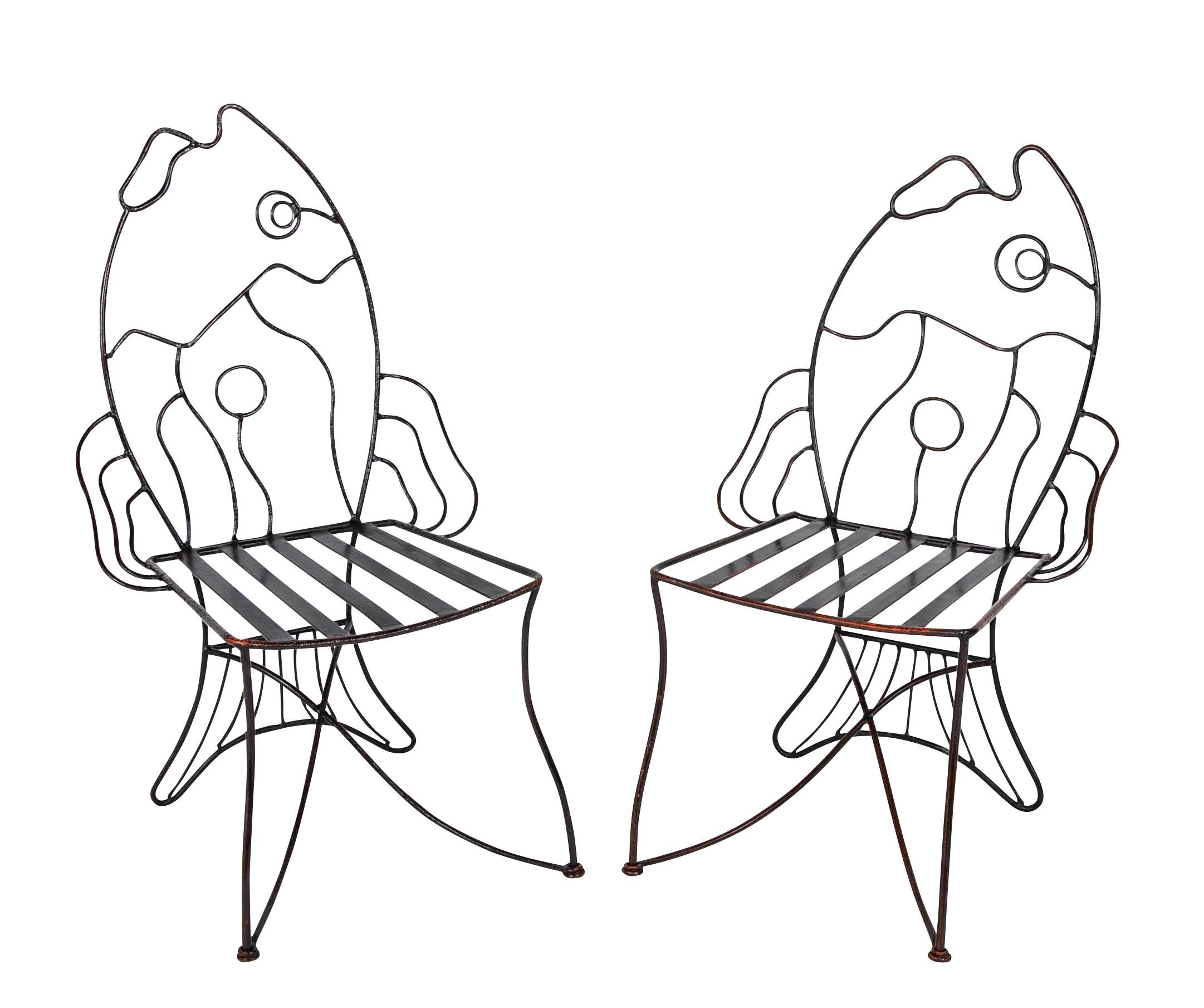 Pair of Black Painted Iron Chairs After John B. Salterini