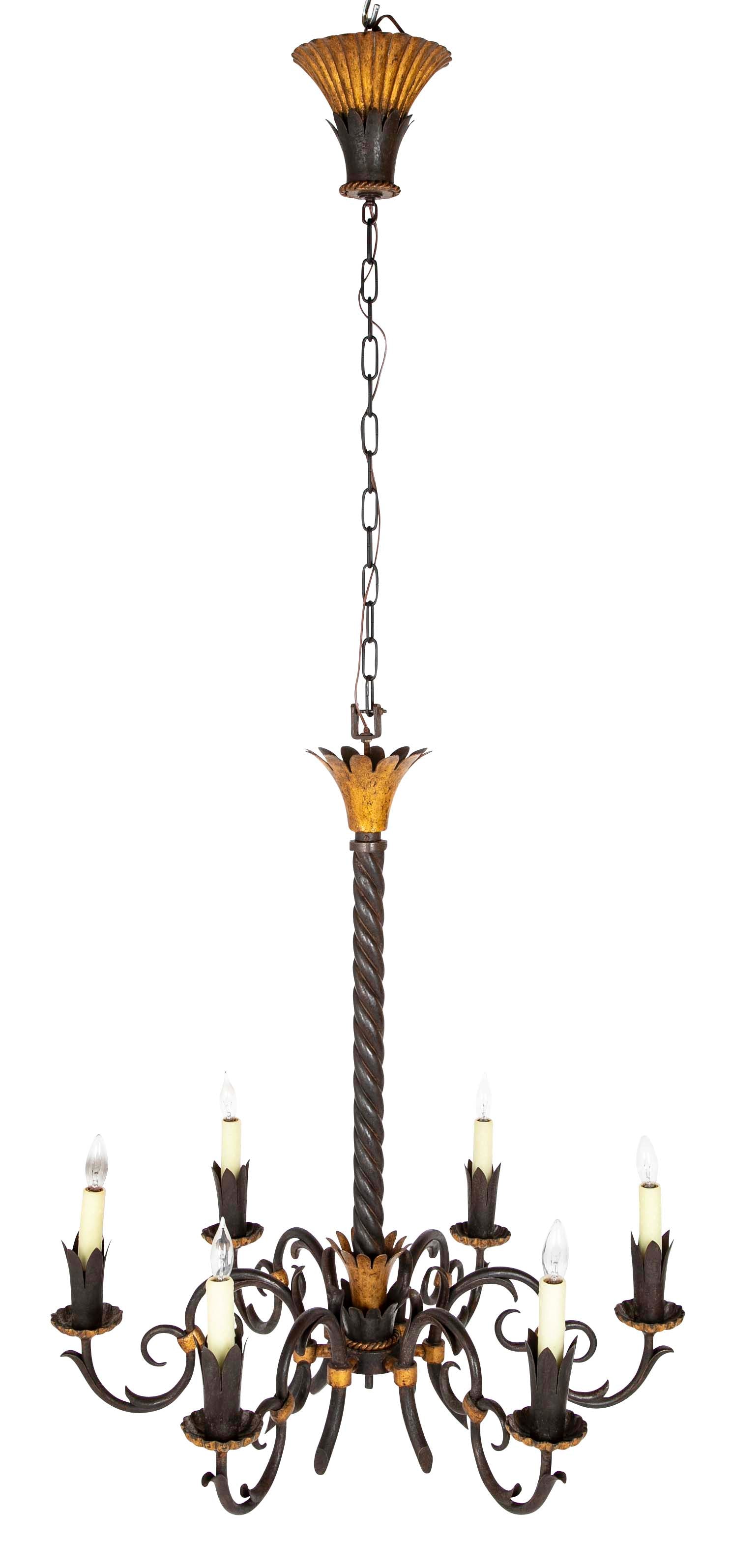 Gilbert Poillerat Designed Wrought Iron & Gilt Metal Chandelier