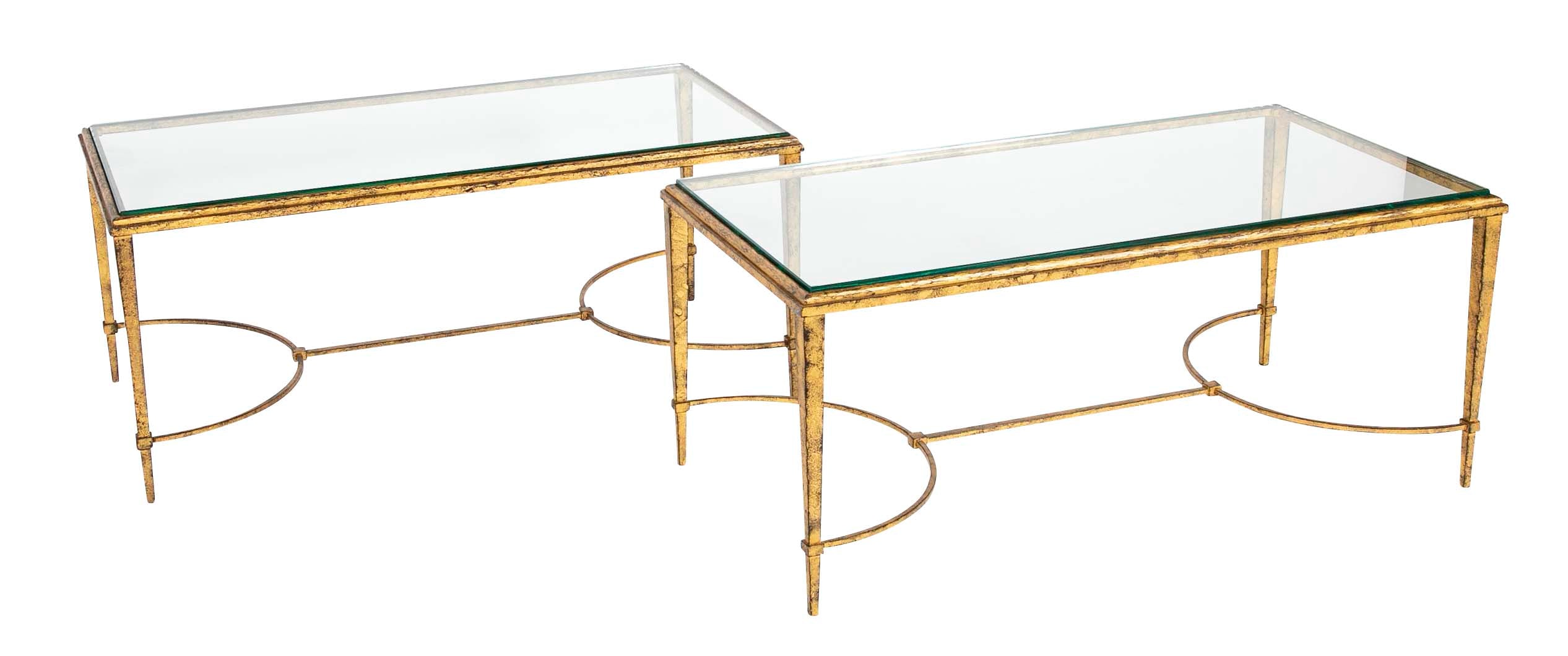 Pair of Gilt Iron & Glass Top Coffee Tables in the Style of Maison Jansen