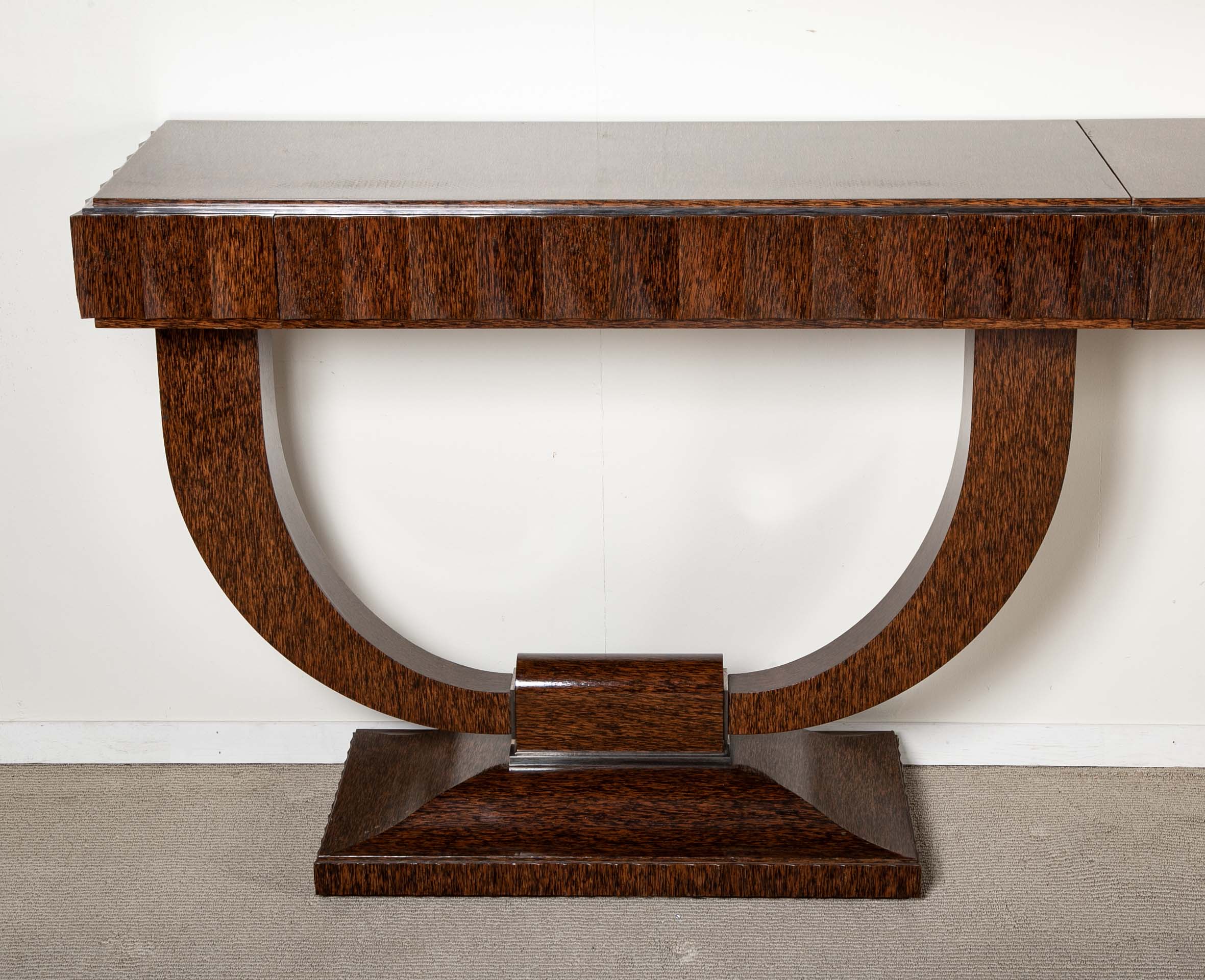Specially Commissioned Dual Purpose Pair of Palmwood Console Tables and/or Palmwood Serving Table, after E.J. Ruhlmann, Art Deco Style