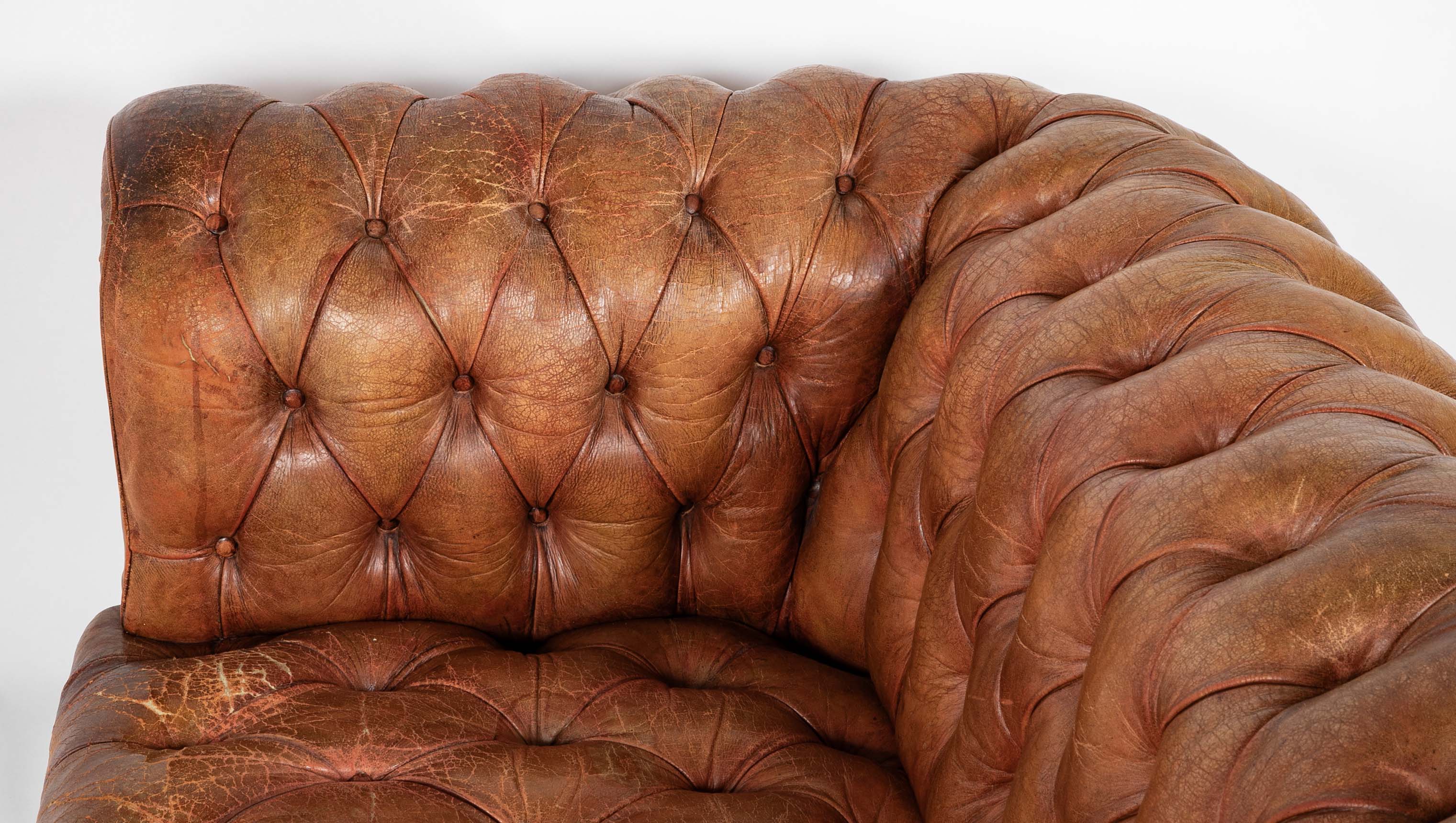 Pair of Mid 20th Century English Chesterfield Sofas in Coral Leather