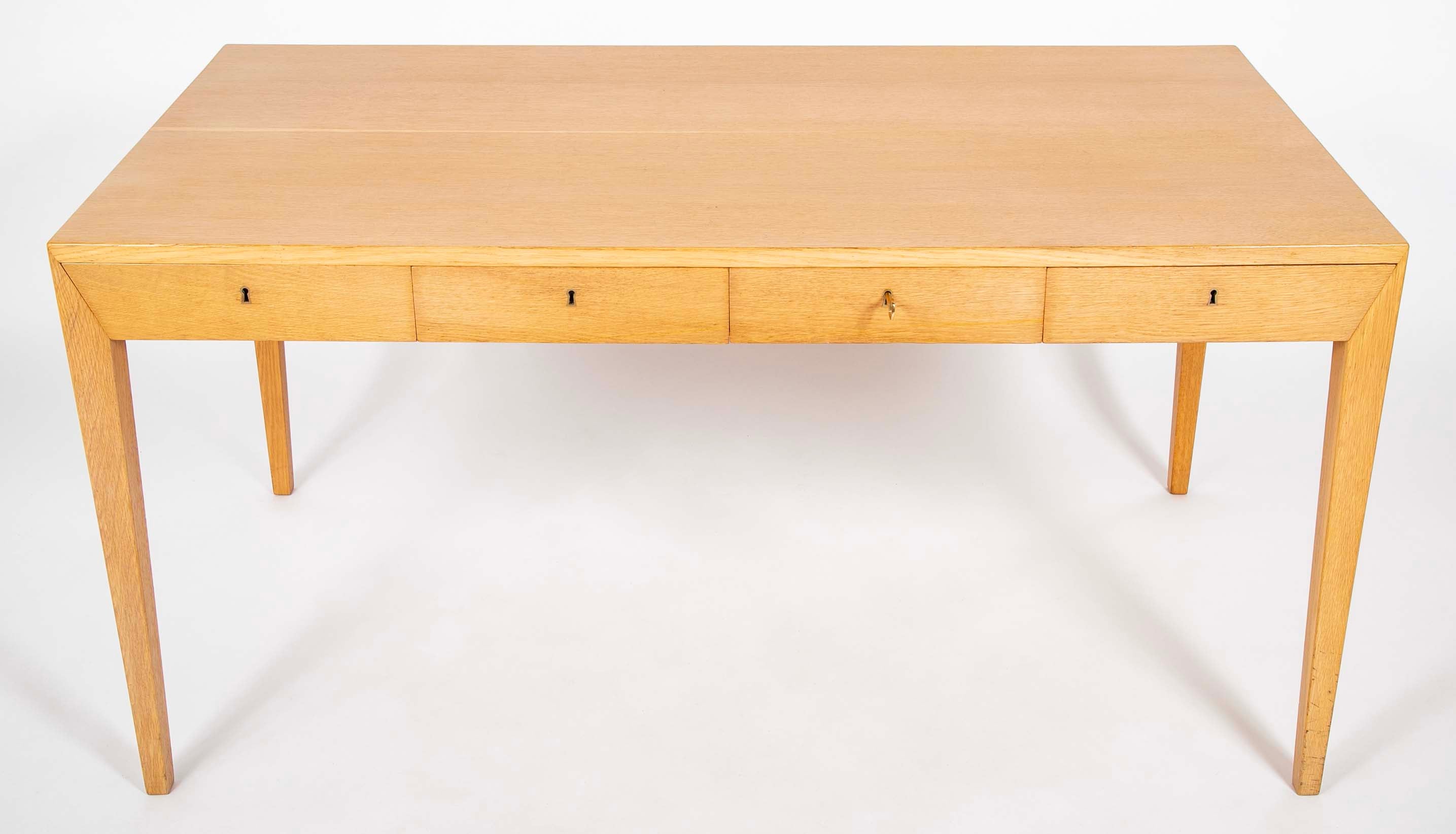 Severin Hansen Jr. Four Drawer Oak Desk Manufactured by Haslev Mobelsneckeri