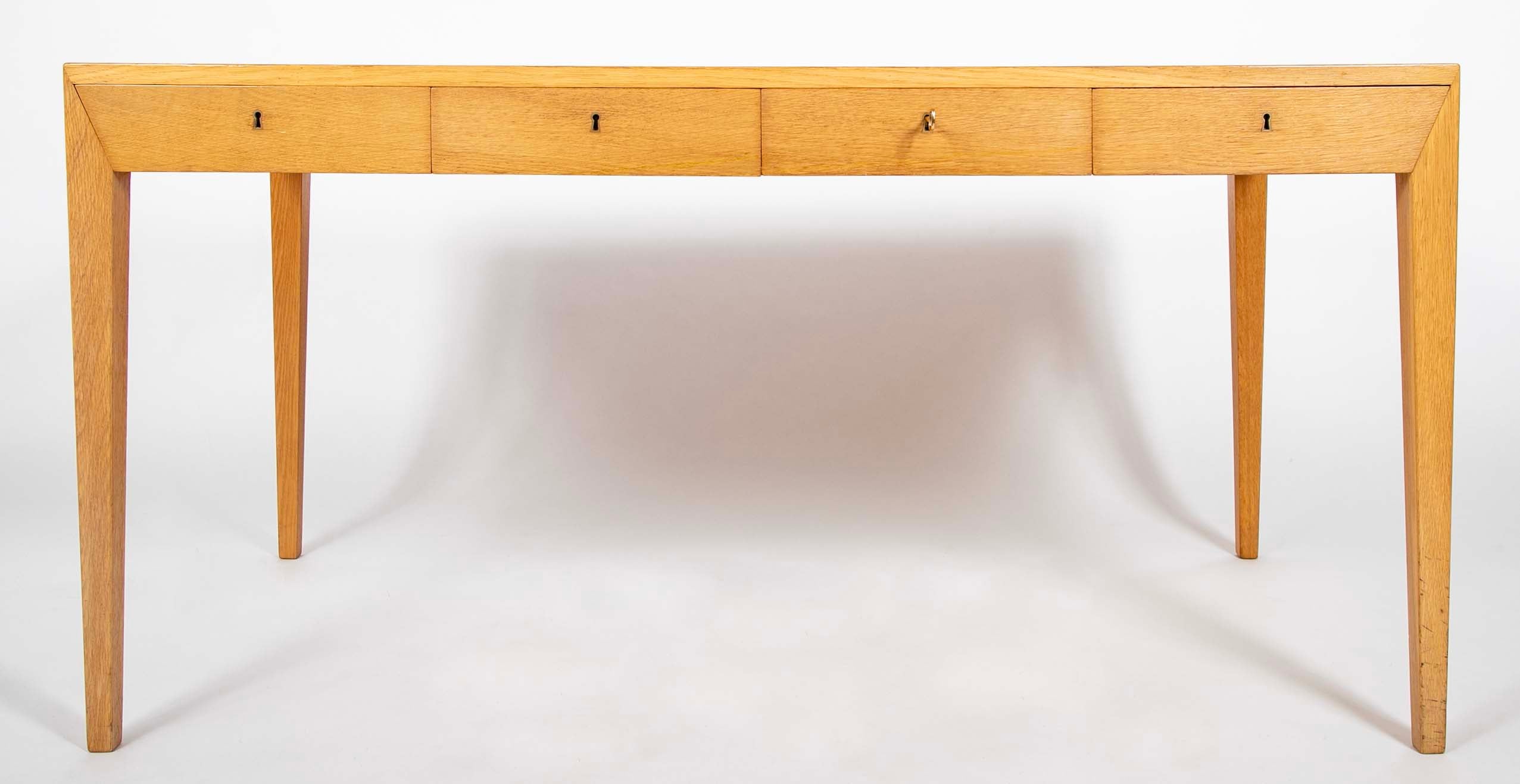 Severin Hansen Jr. Four Drawer Oak Desk Manufactured by Haslev Mobelsneckeri