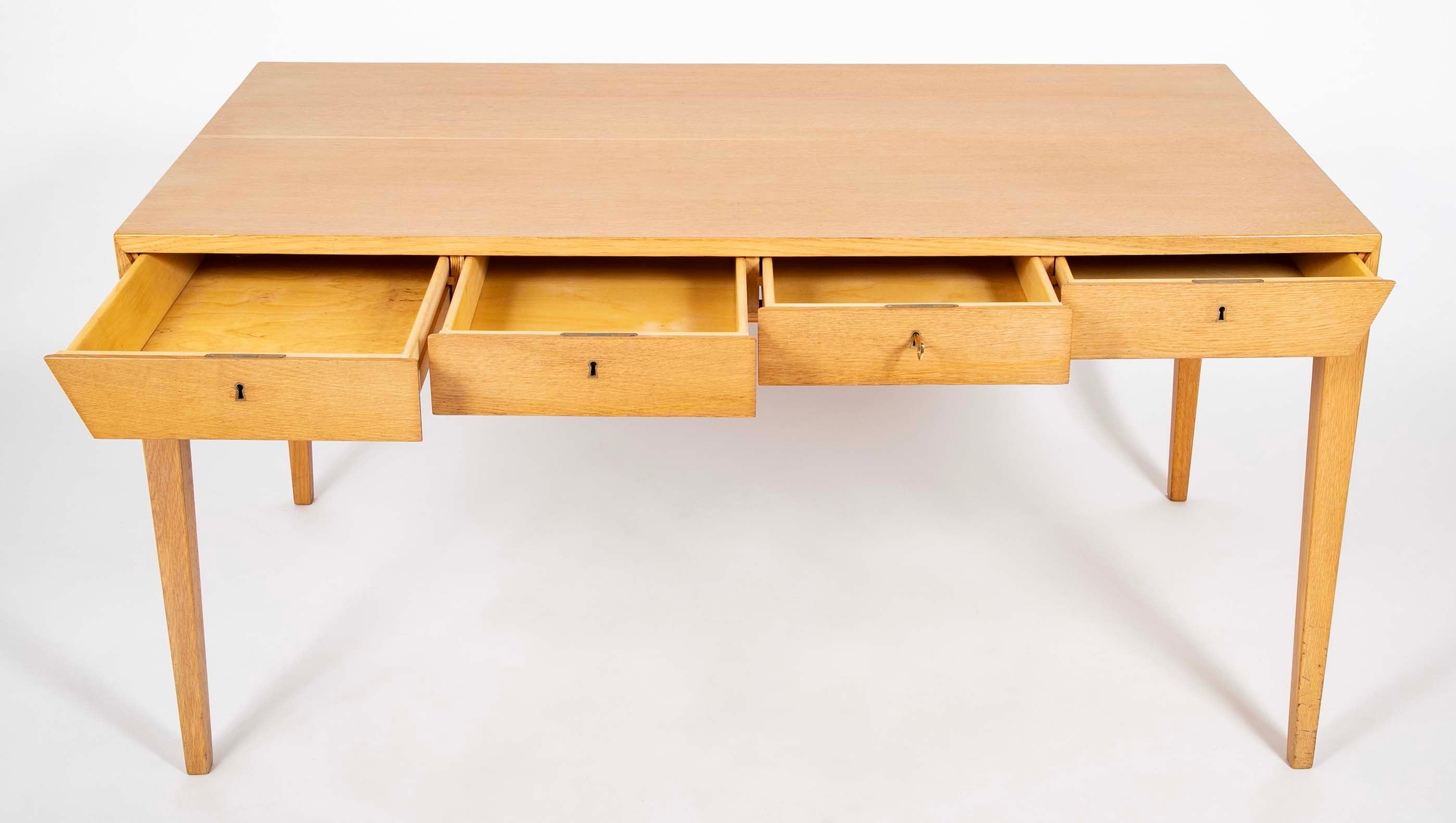 Severin Hansen Jr. Four Drawer Oak Desk Manufactured by Haslev Mobelsneckeri