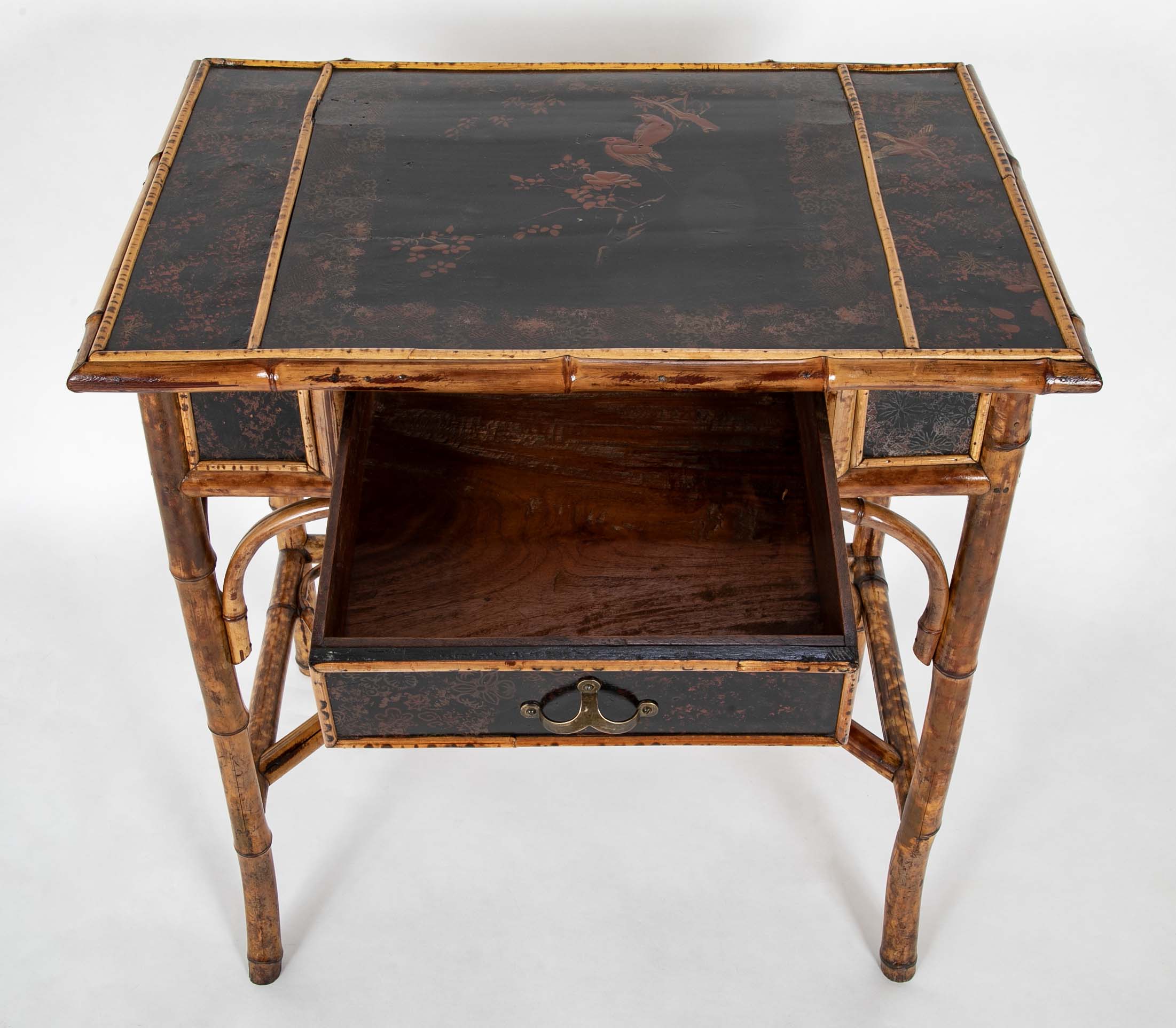 Mid 19th Century Petite Lacquer and Bamboo One Drawer Writing Table