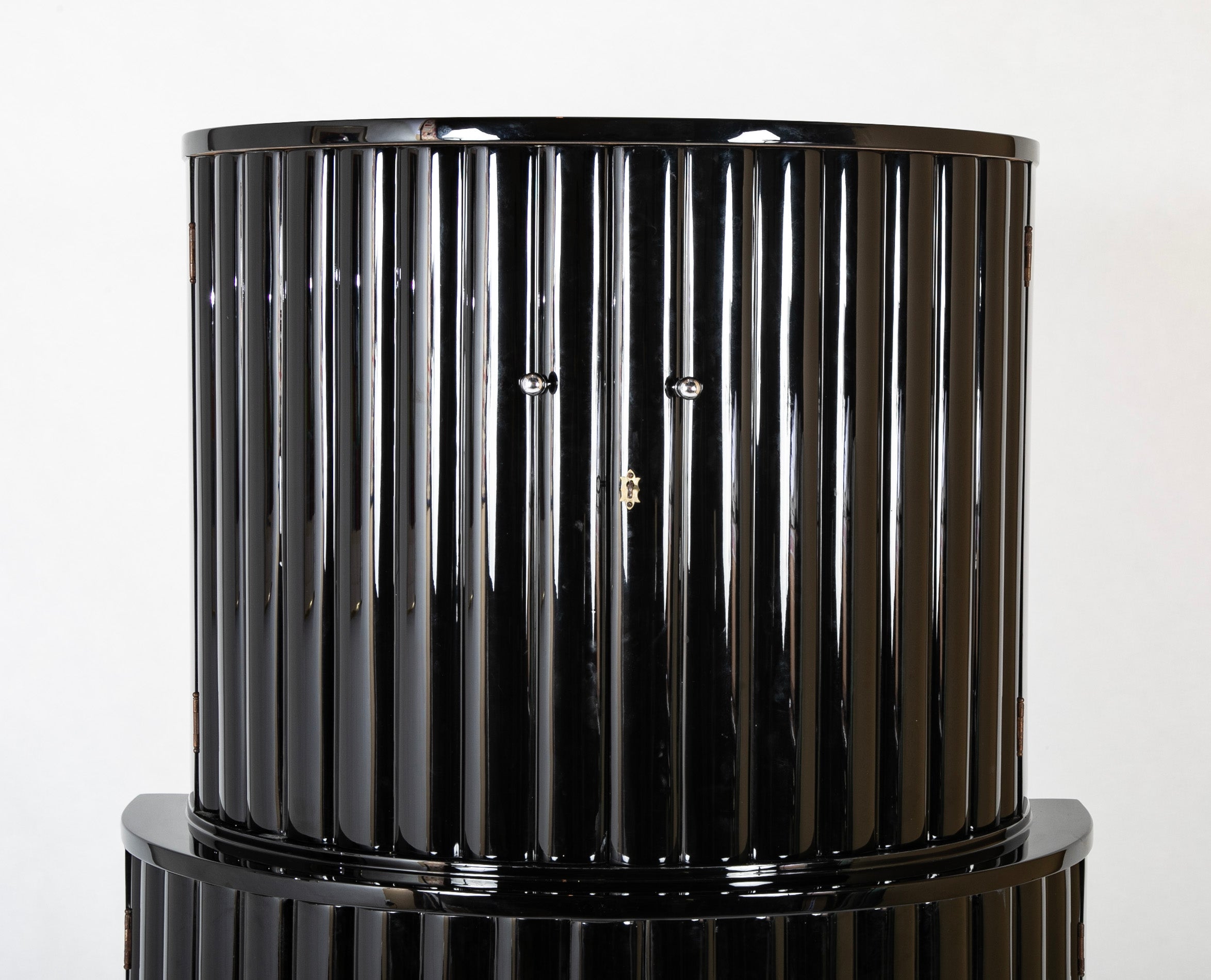 French Art Deco Ebonized Demilune Cocktail Cabinet