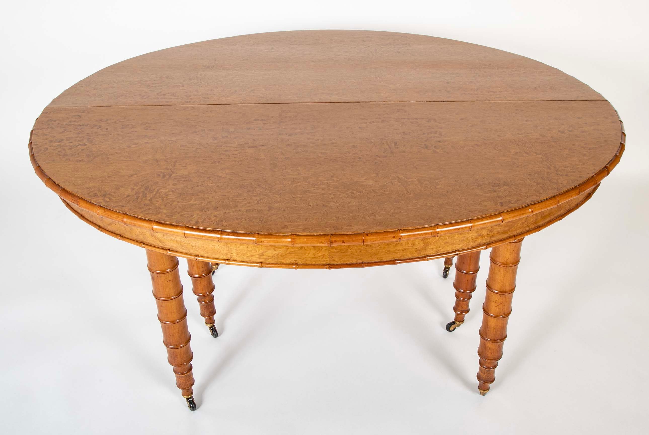 A Faux Bamboo Dining Table in Burled Elm and Maple