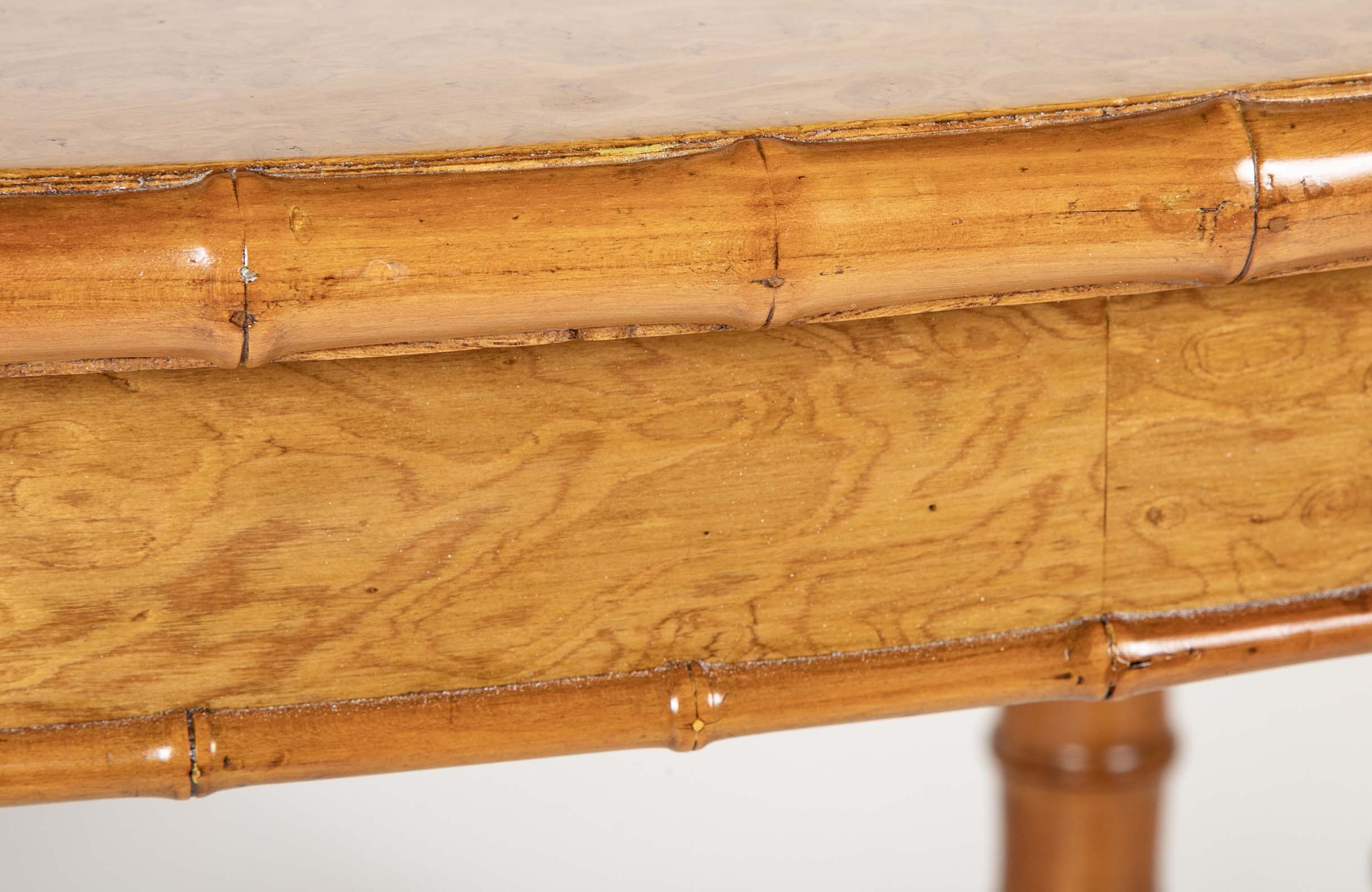 A Faux Bamboo Dining Table in Burled Elm and Maple