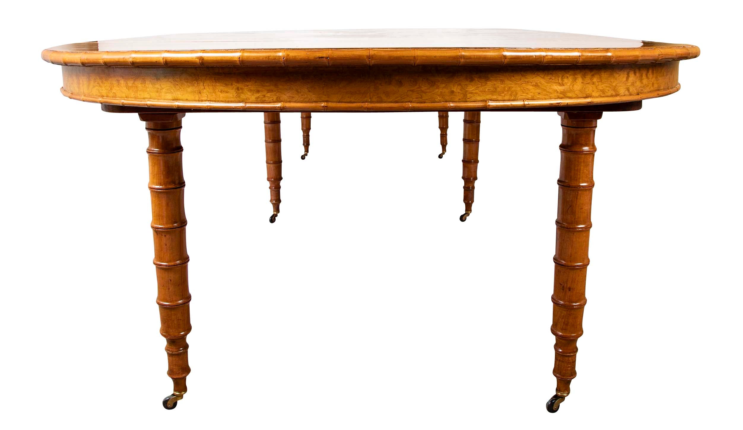 A Faux Bamboo Dining Table in Burled Elm and Maple