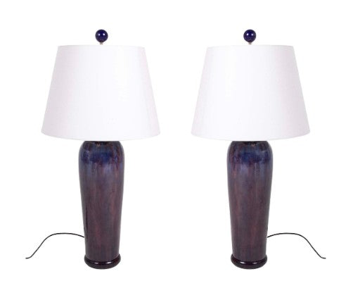 Pair of Chinese Blue Flambe Fulper Vases now Lamps