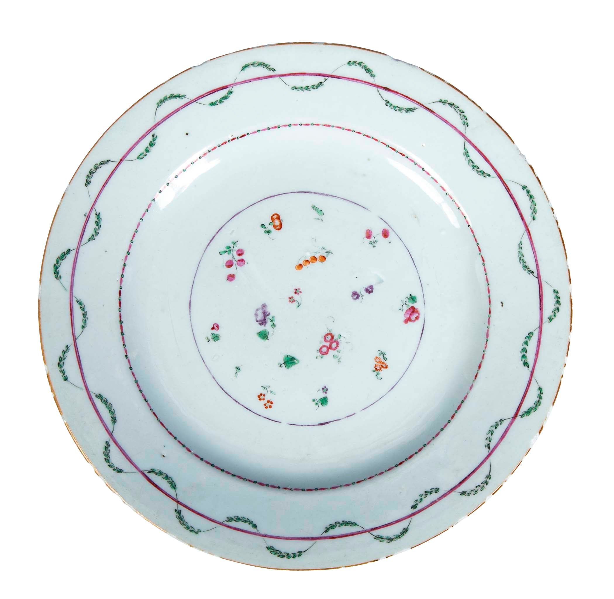 18th Century Chinese Export Famille Rose Plate with Floral & Fruit Motif
