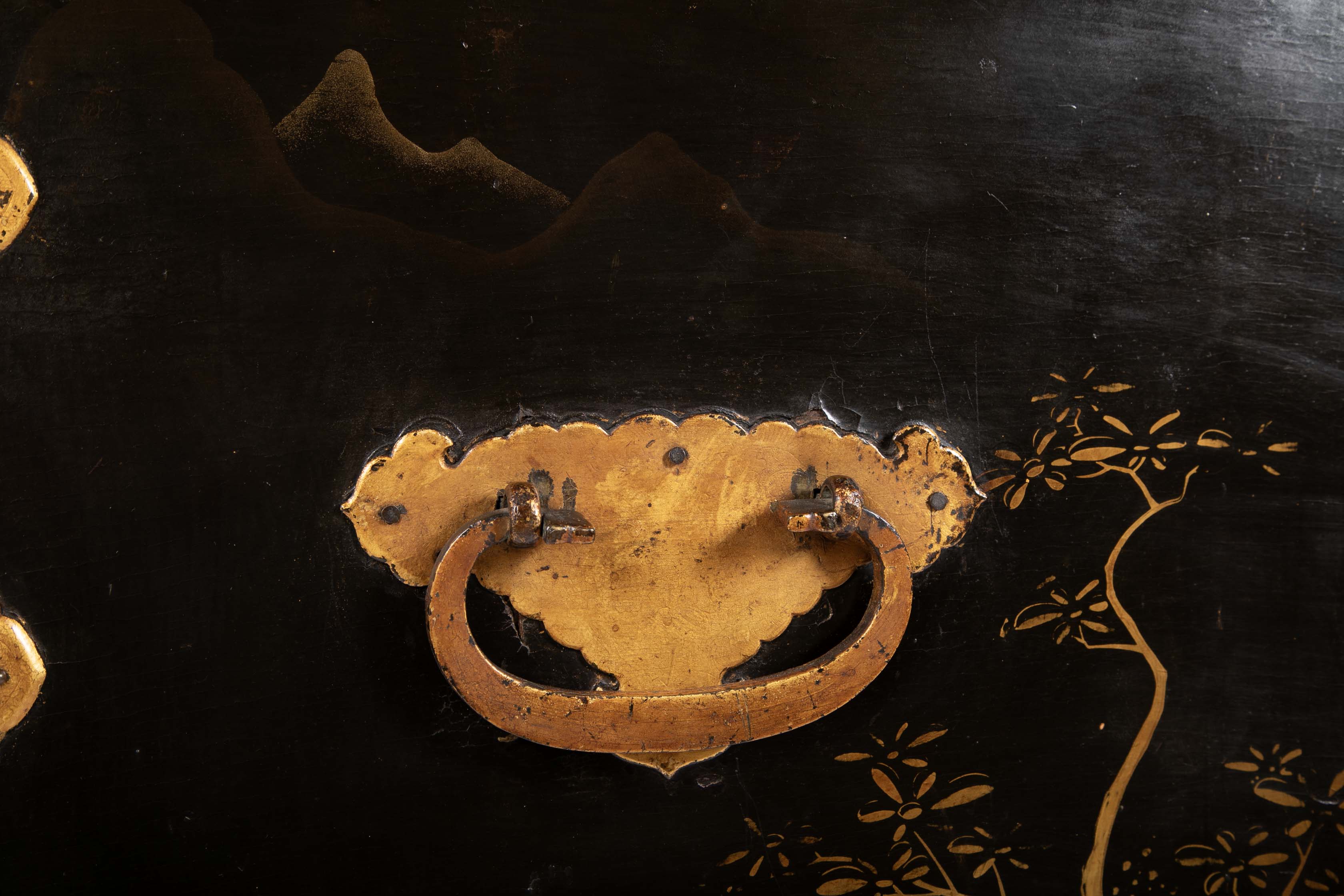 17th Century Japanese Gilt & Black Lacquer Cabinet for Export on Later Stand