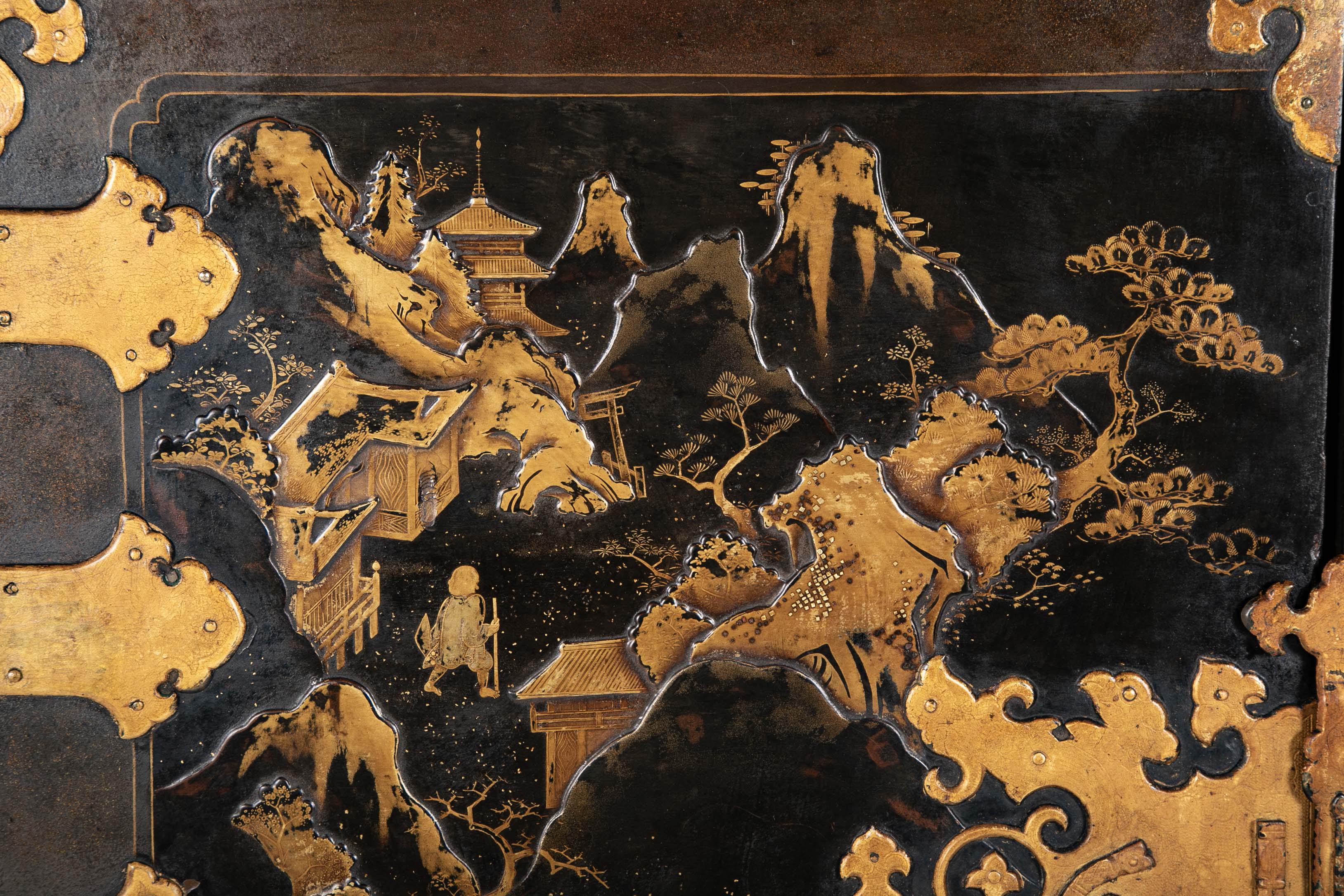 17th Century Japanese Gilt & Black Lacquer Cabinet for Export on Later Stand