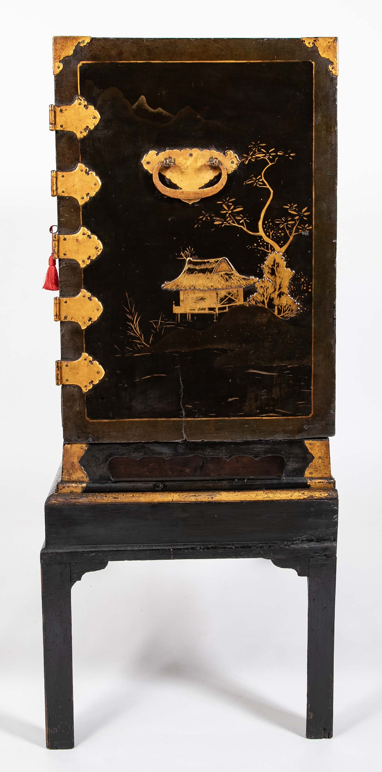 17th Century Japanese Gilt & Black Lacquer Cabinet for Export on Later Stand
