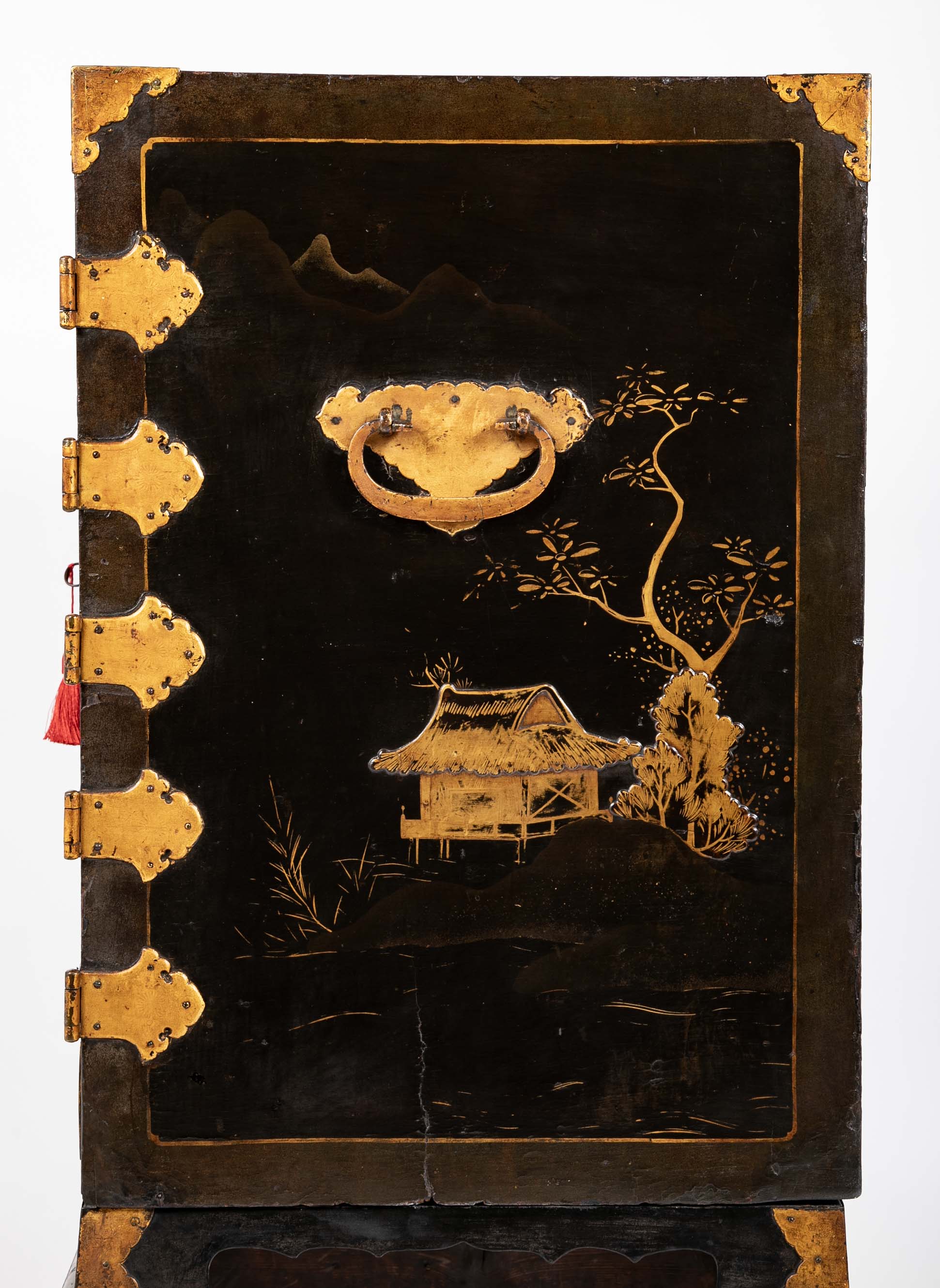 17th Century Japanese Gilt & Black Lacquer Cabinet for Export on Later Stand